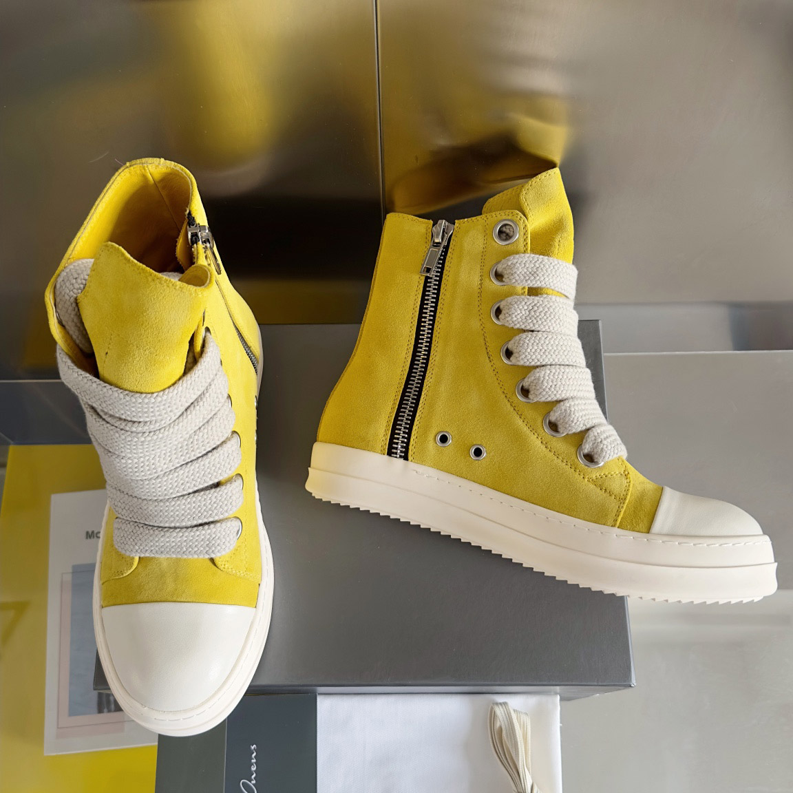 Rick Owens Yellow High Sneakers - DesignerGu