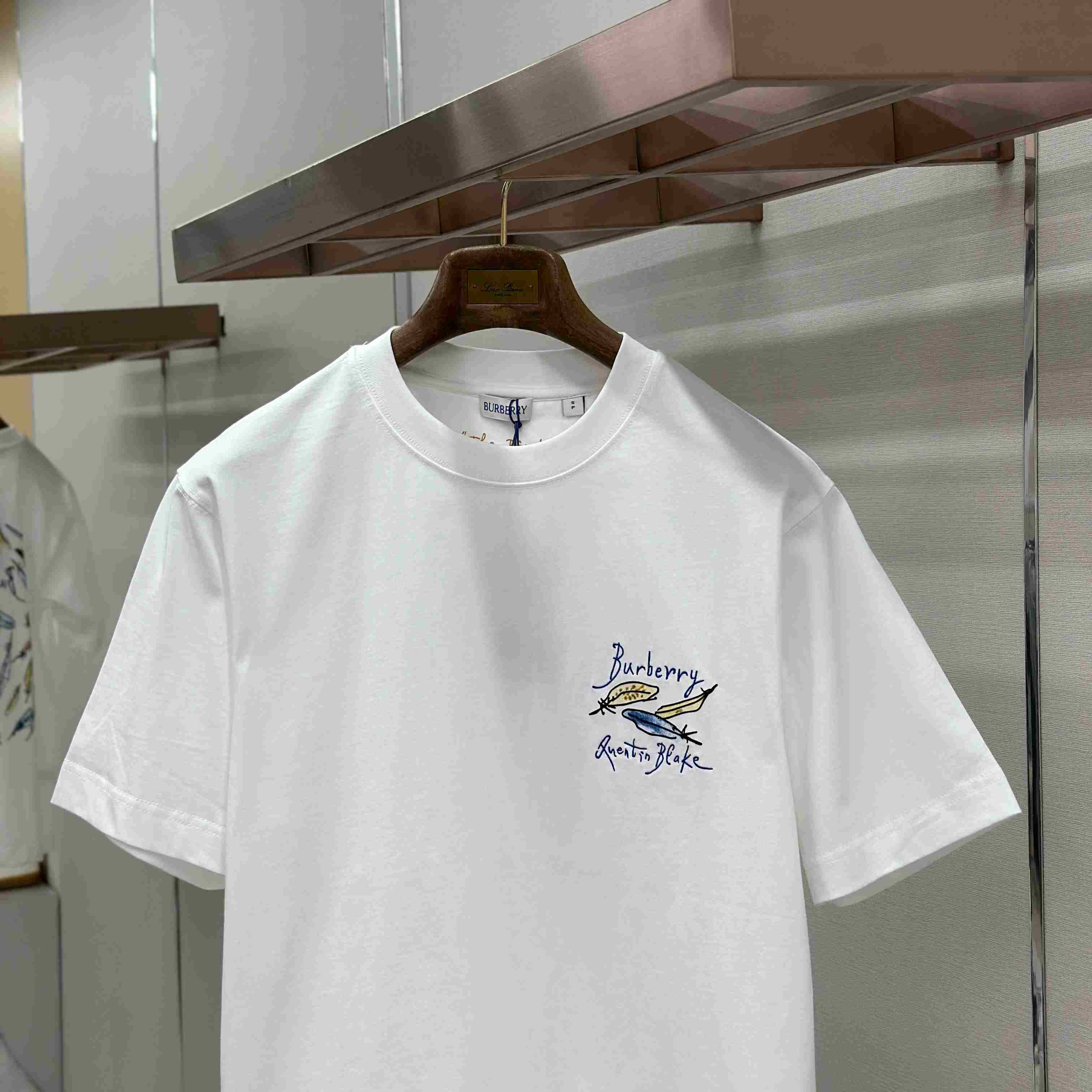 Burberry Feather Print Cotton T-shirt  'White' - DesignerGu