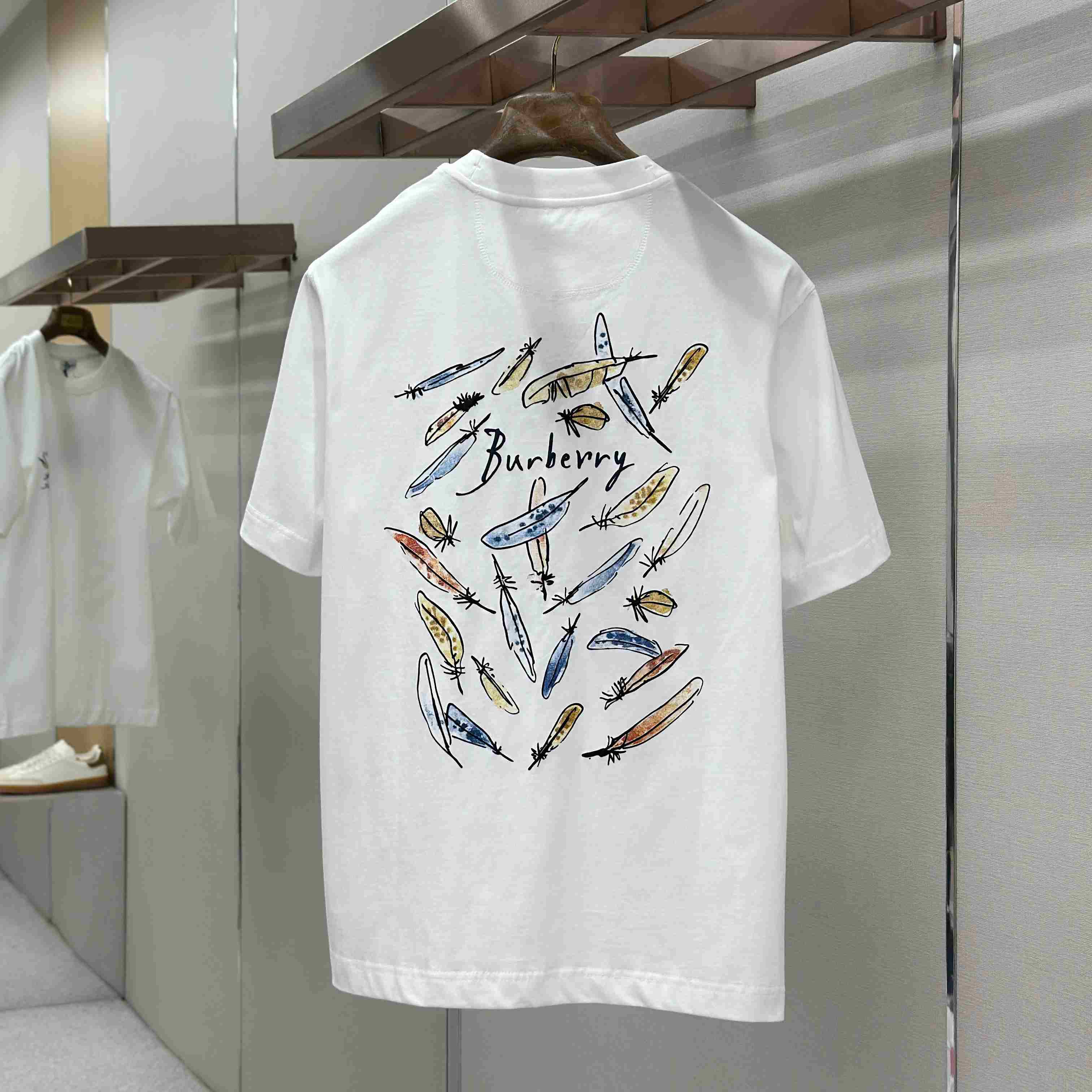 Burberry Feather Print Cotton T-shirt  'White' - DesignerGu