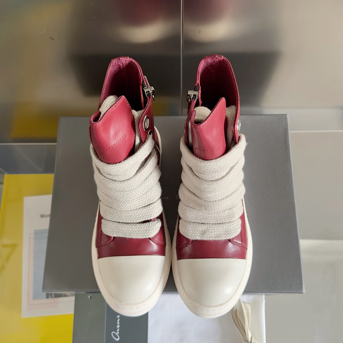 Rick Owens Red Porterville Jumbolaced Sneakers - DesignerGu