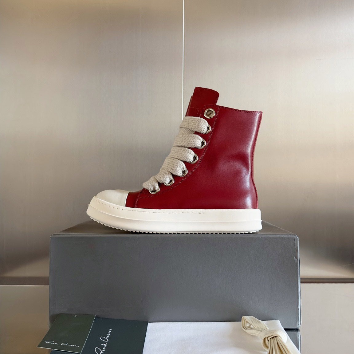 Rick Owens Red Porterville Jumbolaced Sneakers - DesignerGu