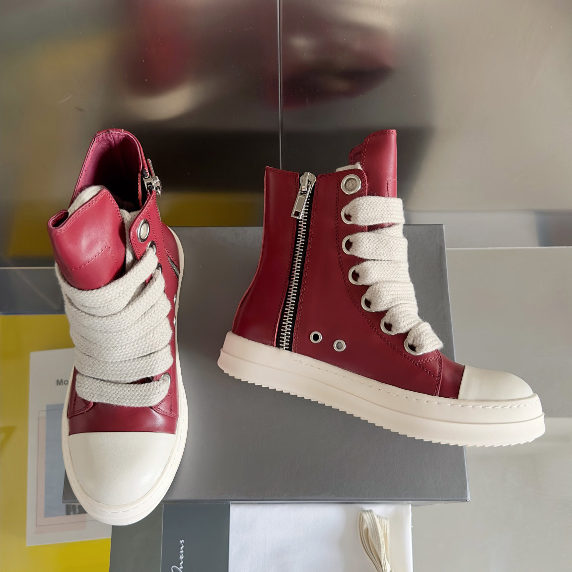 Rick Owens Red Porterville Jumbolaced Sneakers - DesignerGu