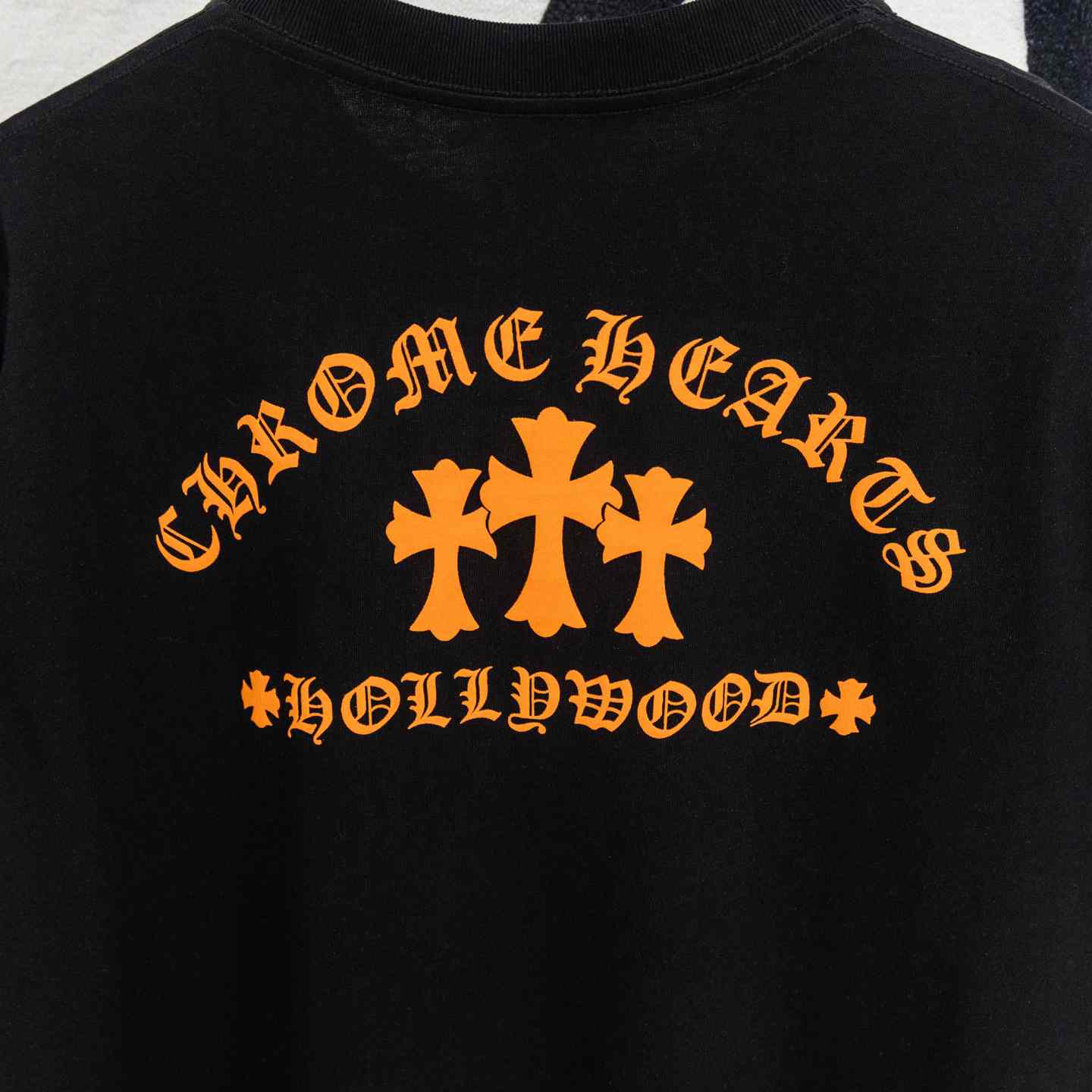 Chrome Hearts Triple Cross Hollywood Pocket Tee 'Black/Orange' - DesignerGu