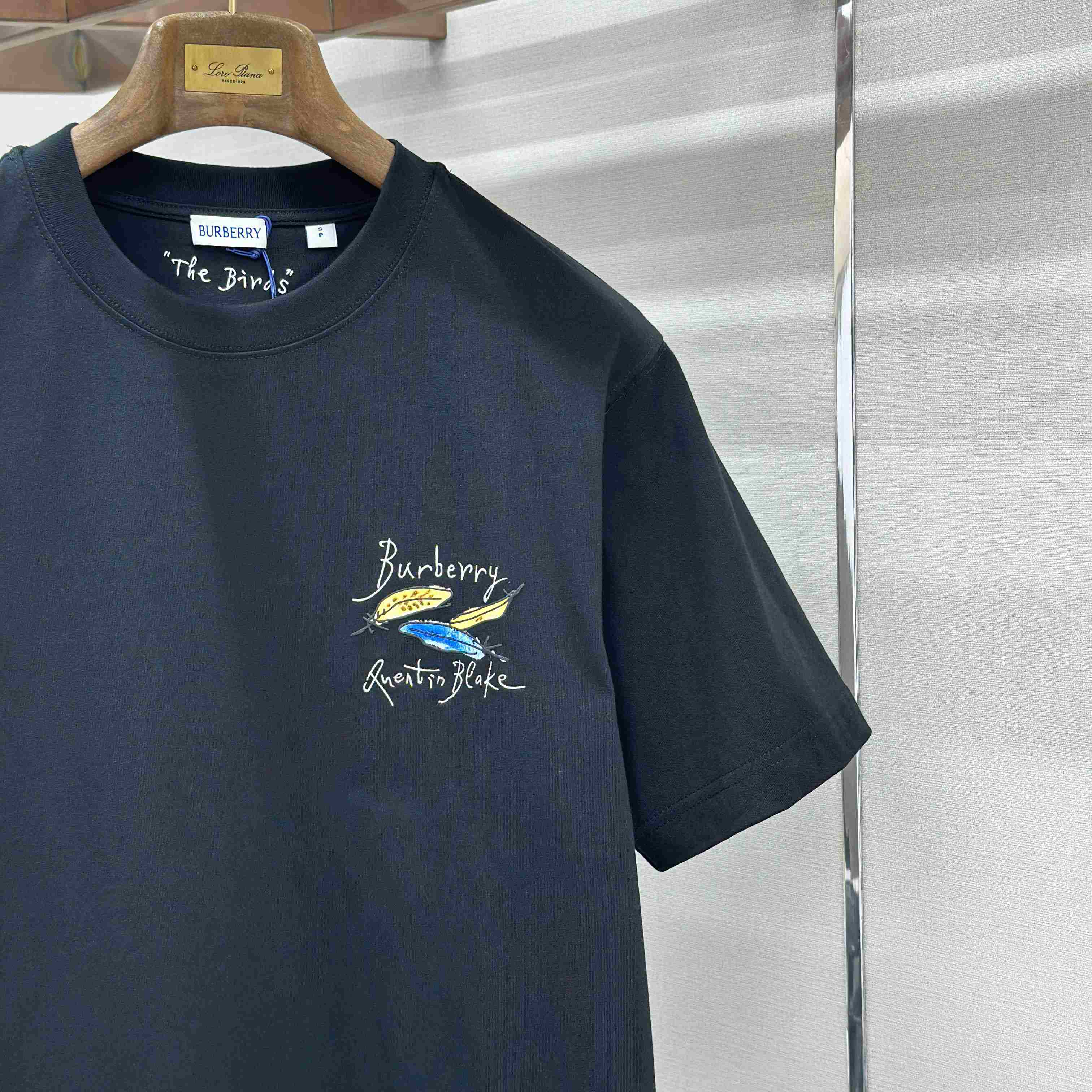 Burberry Feather Print Cotton T-shirt   'Black' - DesignerGu