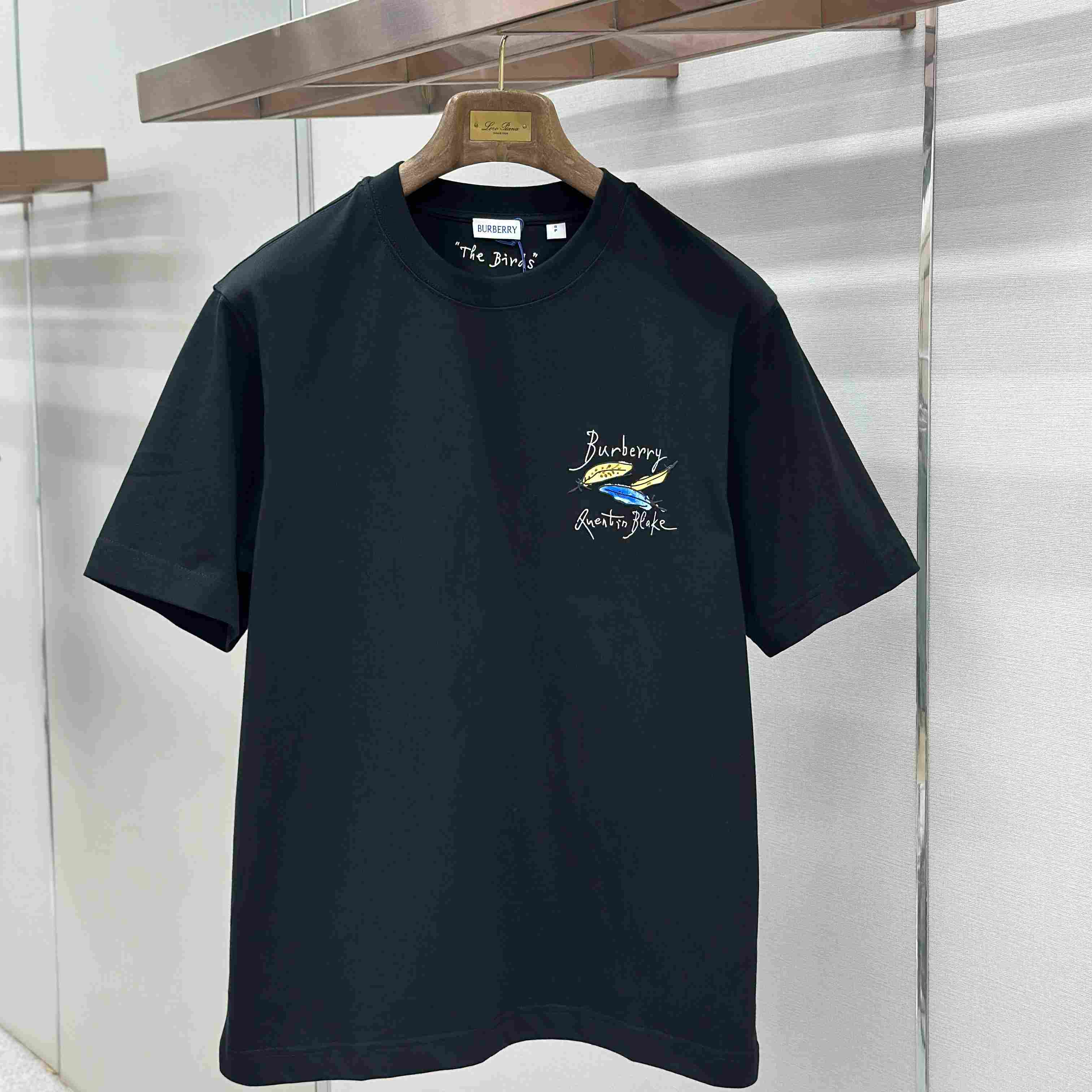 Burberry Feather Print Cotton T-shirt   'Black' - DesignerGu