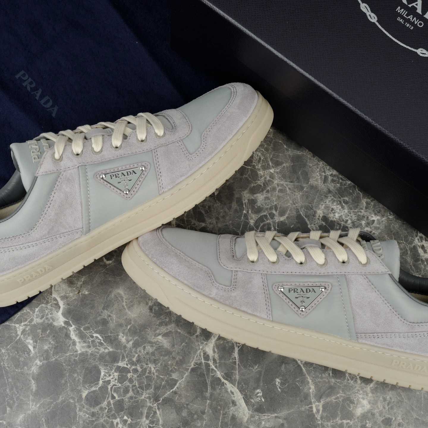 Prada Downtown Re-Nylon And Suede Sneakers - DesignerGu