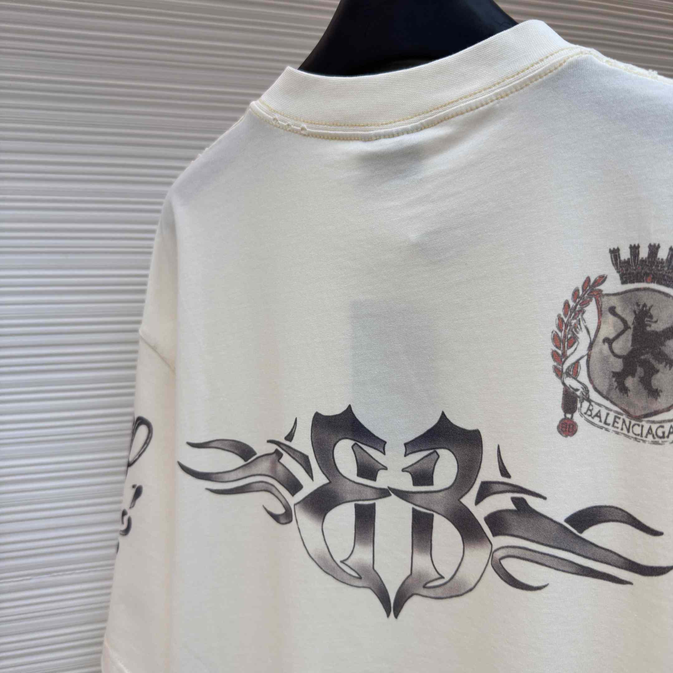 Balenciaga Tattoo Medium Fit T-shirt In Cream - DesignerGu