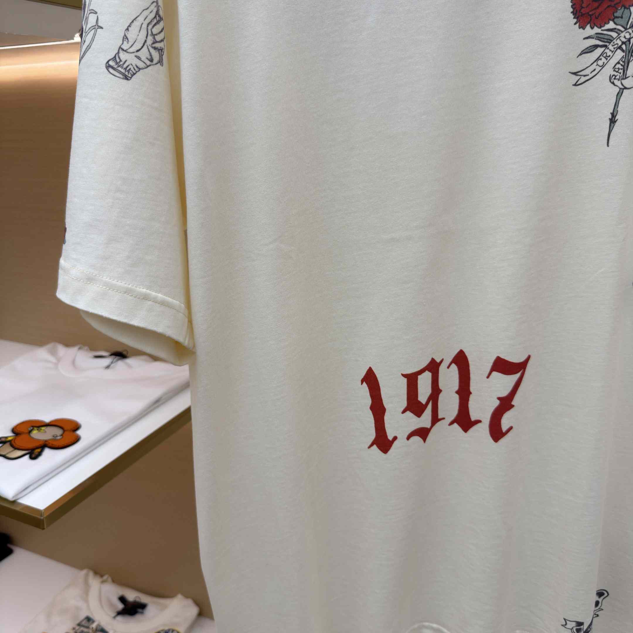 Balenciaga Tattoo Medium Fit T-shirt In Cream - DesignerGu