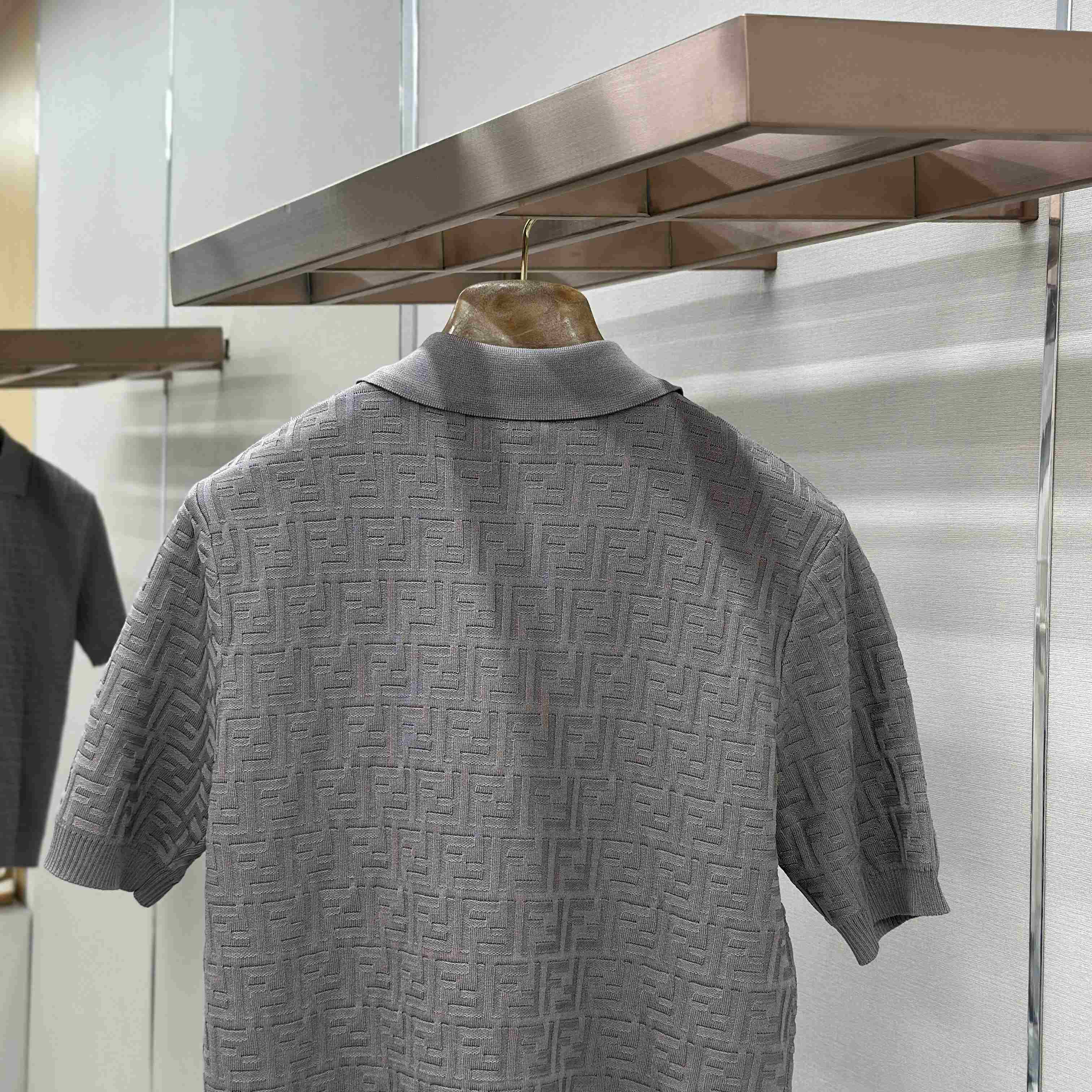 Fendi  Grey FF Cotton Polo Shirt  - DesignerGu