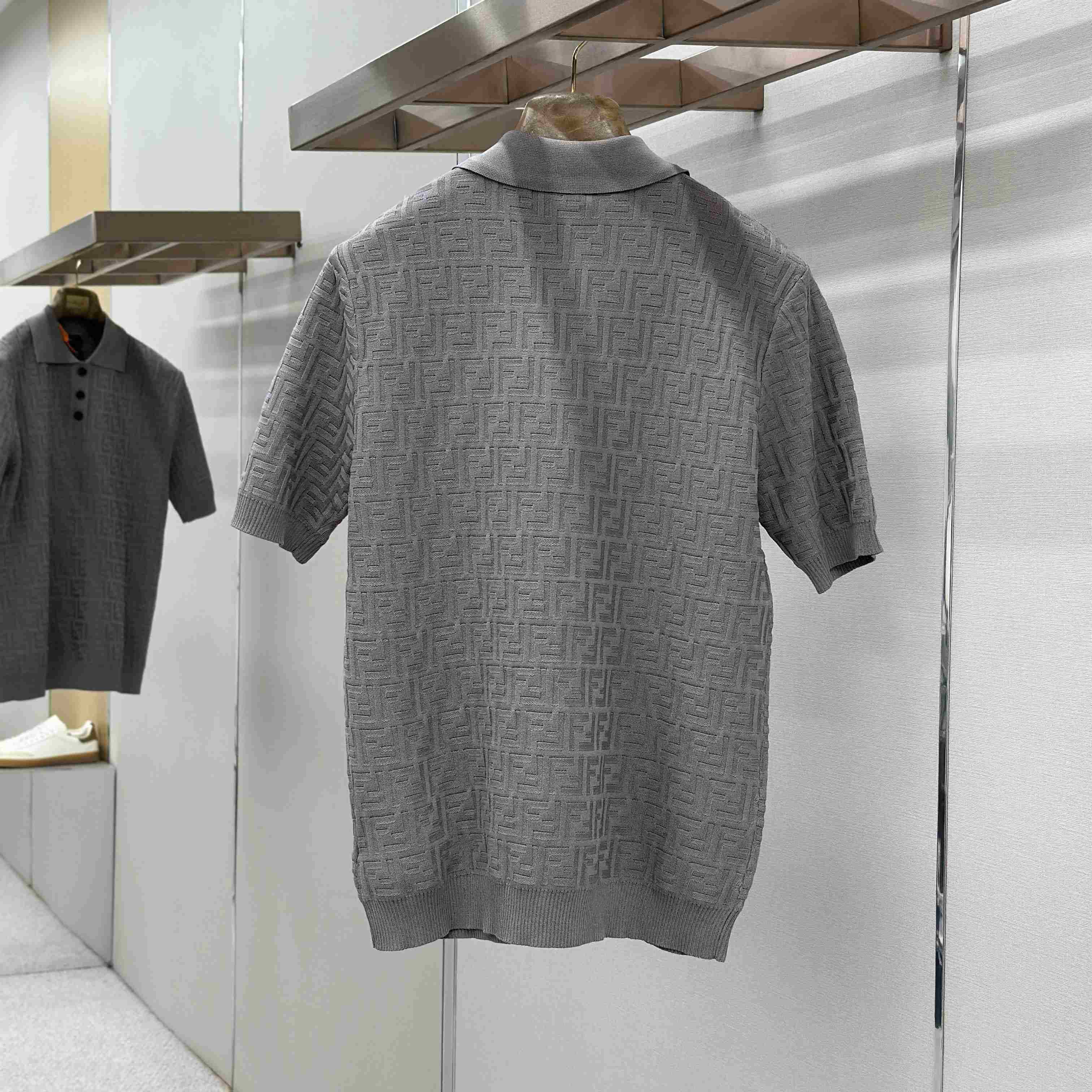 Fendi  Grey FF Cotton Polo Shirt  - DesignerGu