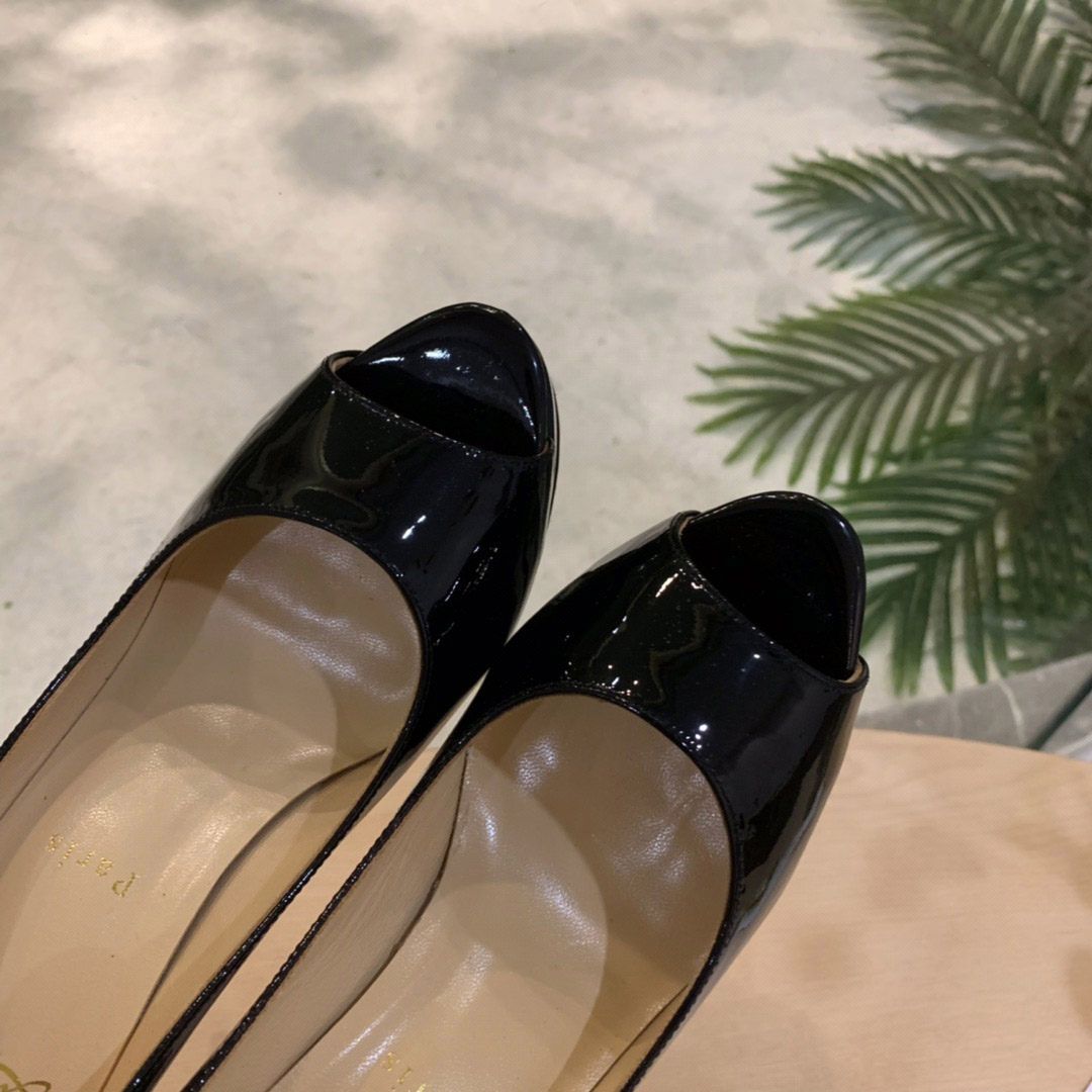 Christian Louboutin Fetish Peep Black Patent Platform Sandal Heel Pump - DesignerGu