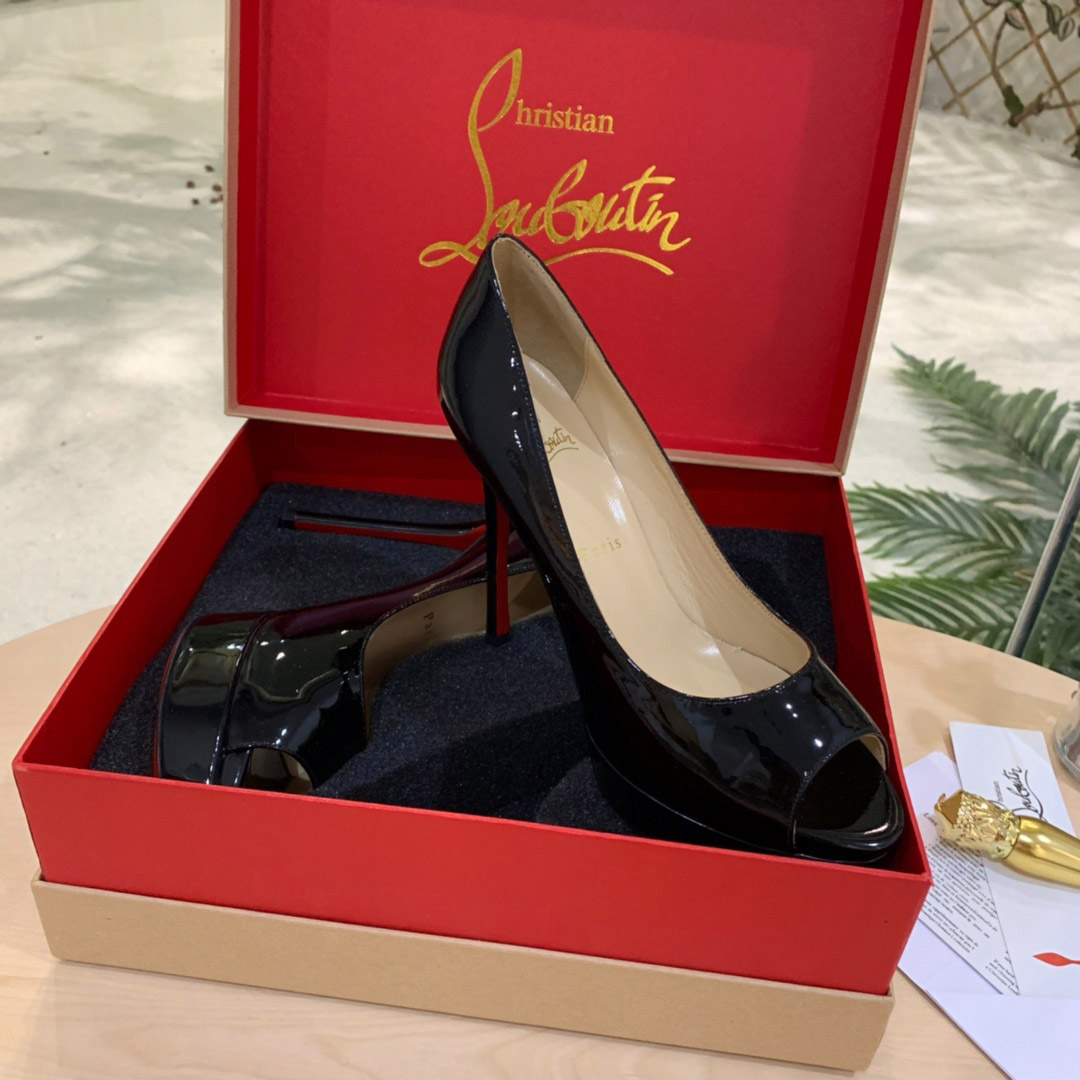 Christian Louboutin Fetish Peep Black Patent Platform Sandal Heel Pump - DesignerGu