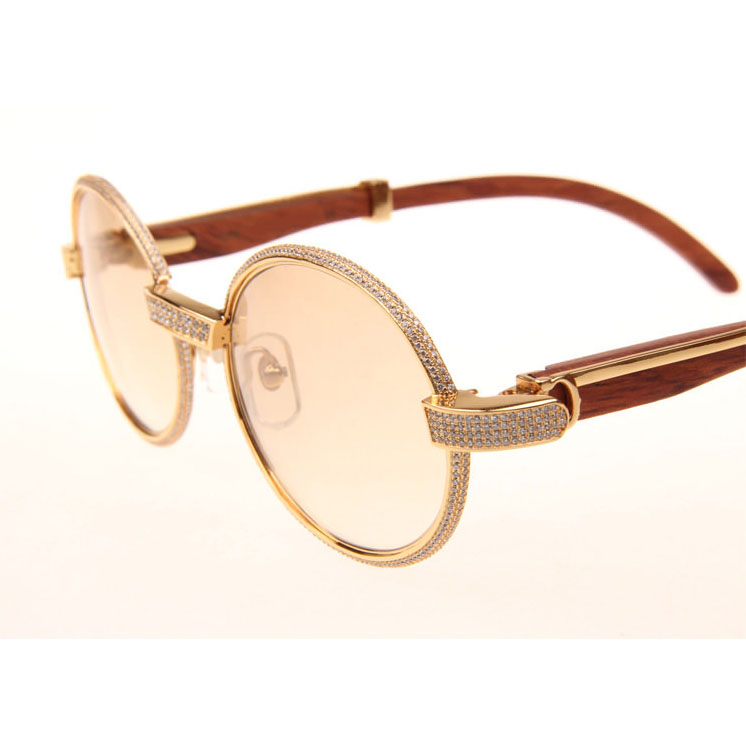 Cartier CT 7550178  Full Diamond Wood Sunglasses In Gold Brown - DesignerGu