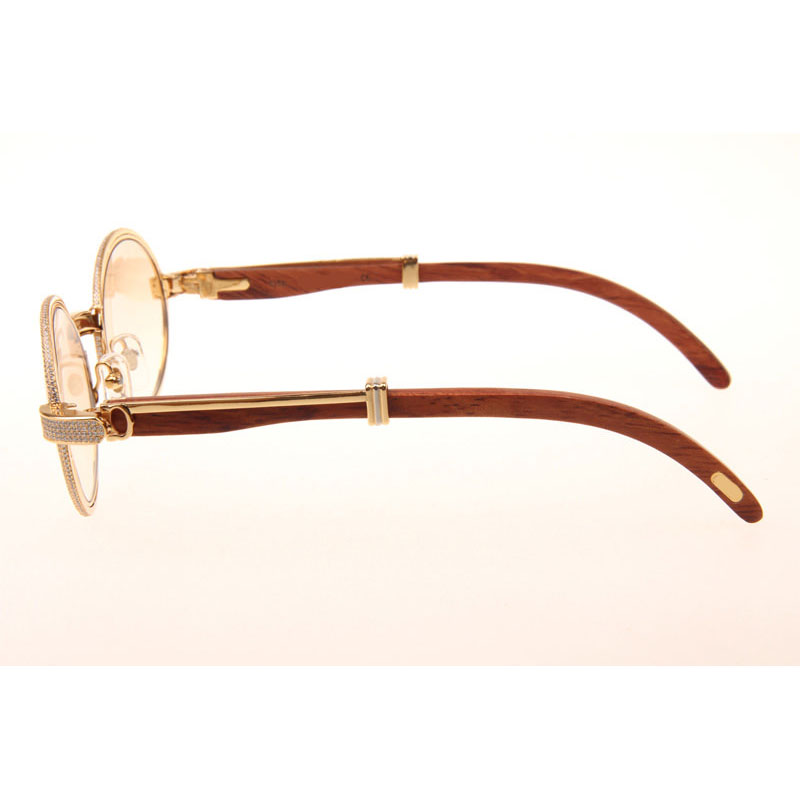 Cartier CT 7550178  Full Diamond Wood Sunglasses In Gold Brown - DesignerGu