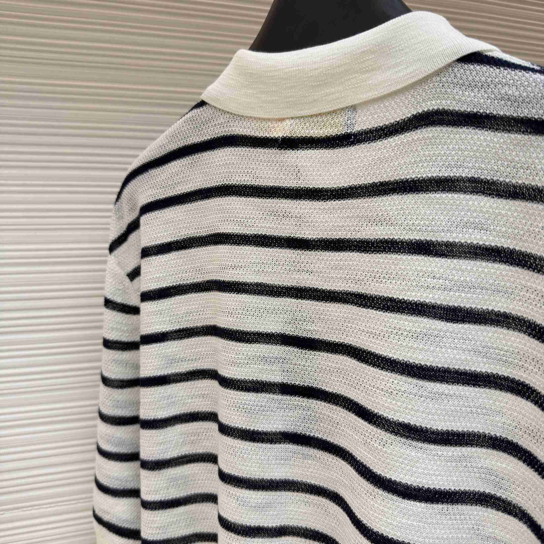 Ralph Lauren Striped Cotton-Linen Polo Sweater - DesignerGu