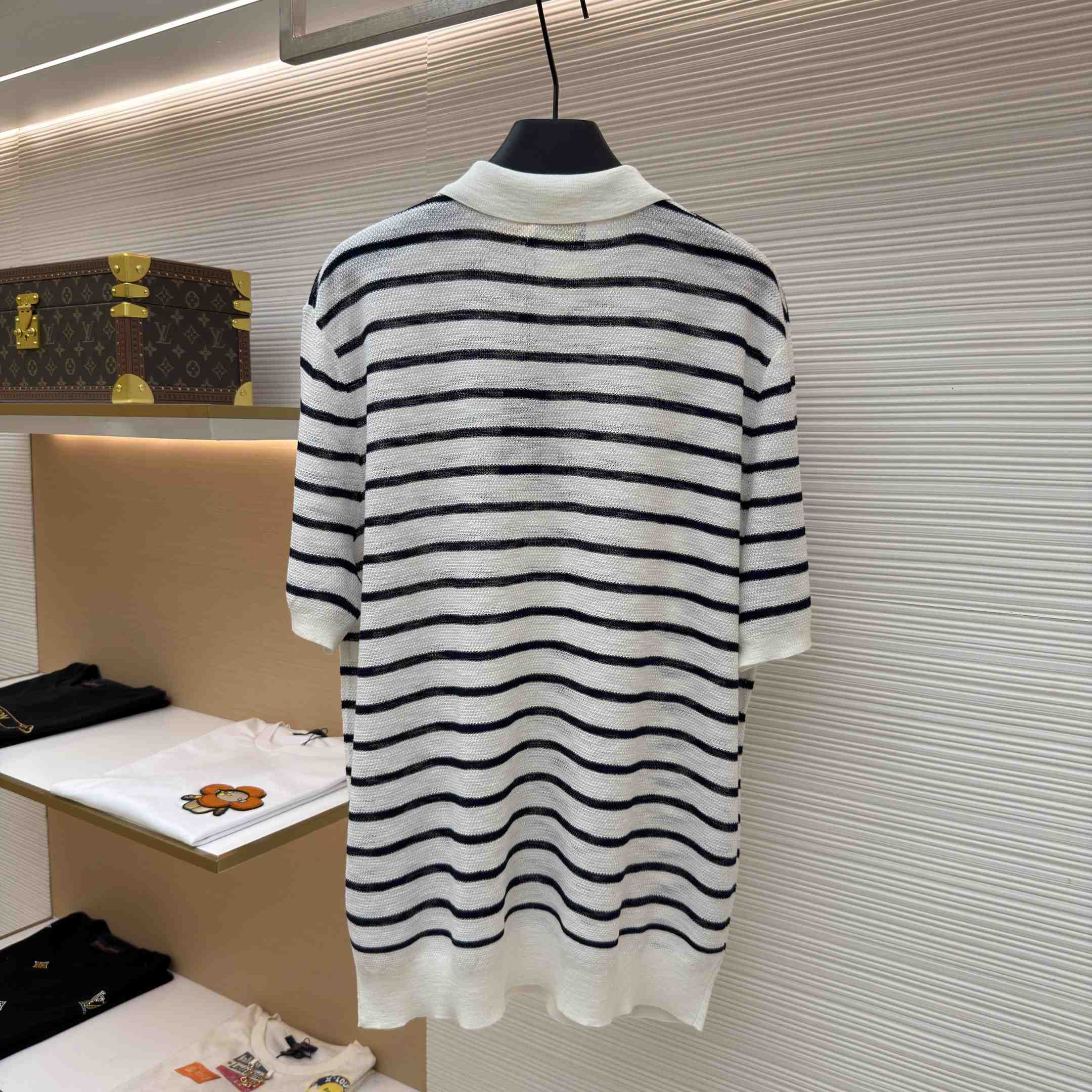 Ralph Lauren Striped Cotton-Linen Polo Sweater - DesignerGu