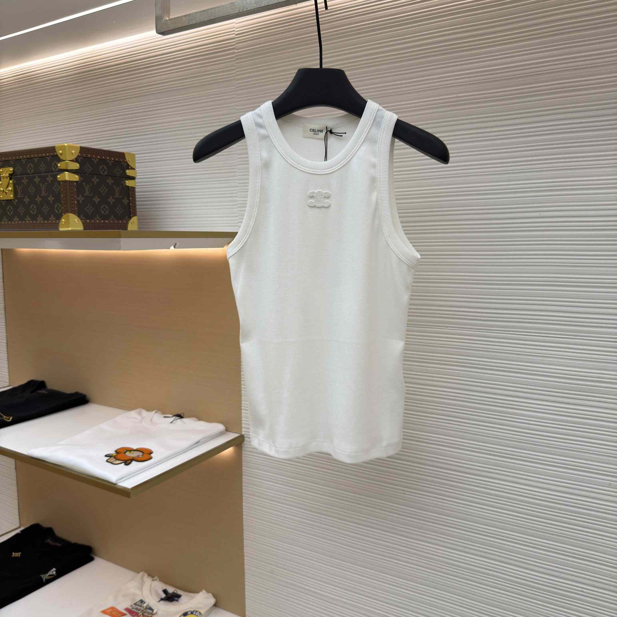 Celine Triomphe Tank Top In Ribbed Cotton - DesignerGu