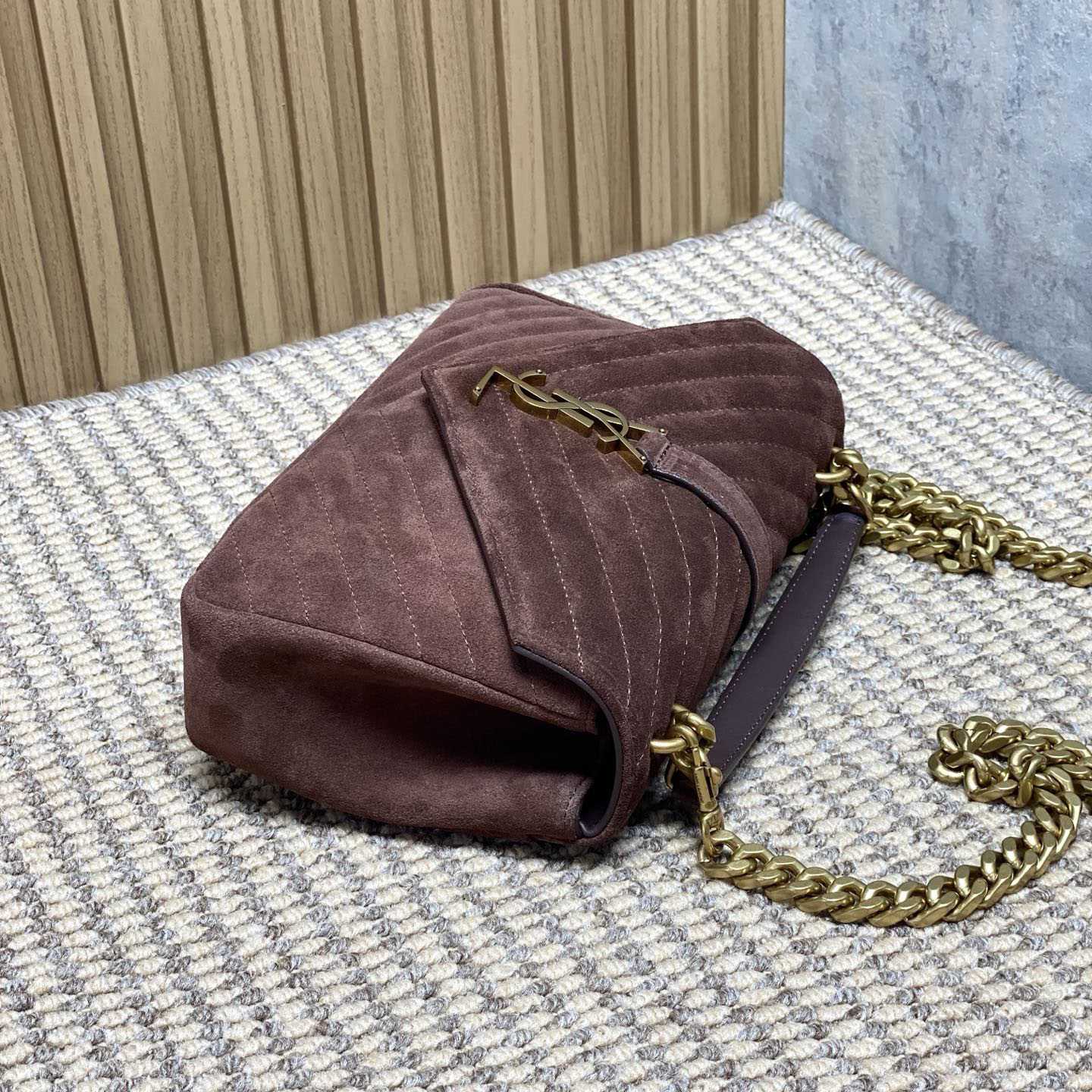 Saint Laurent College Medium In Quilted Suede - DesignerGu