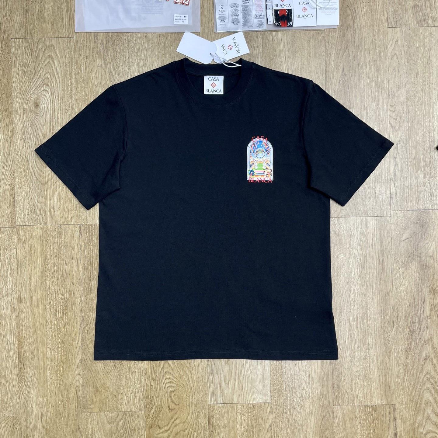 Casablanca Black Tennis Landscape Short Sleeve T‑Shirt C1151 - DesignerGu