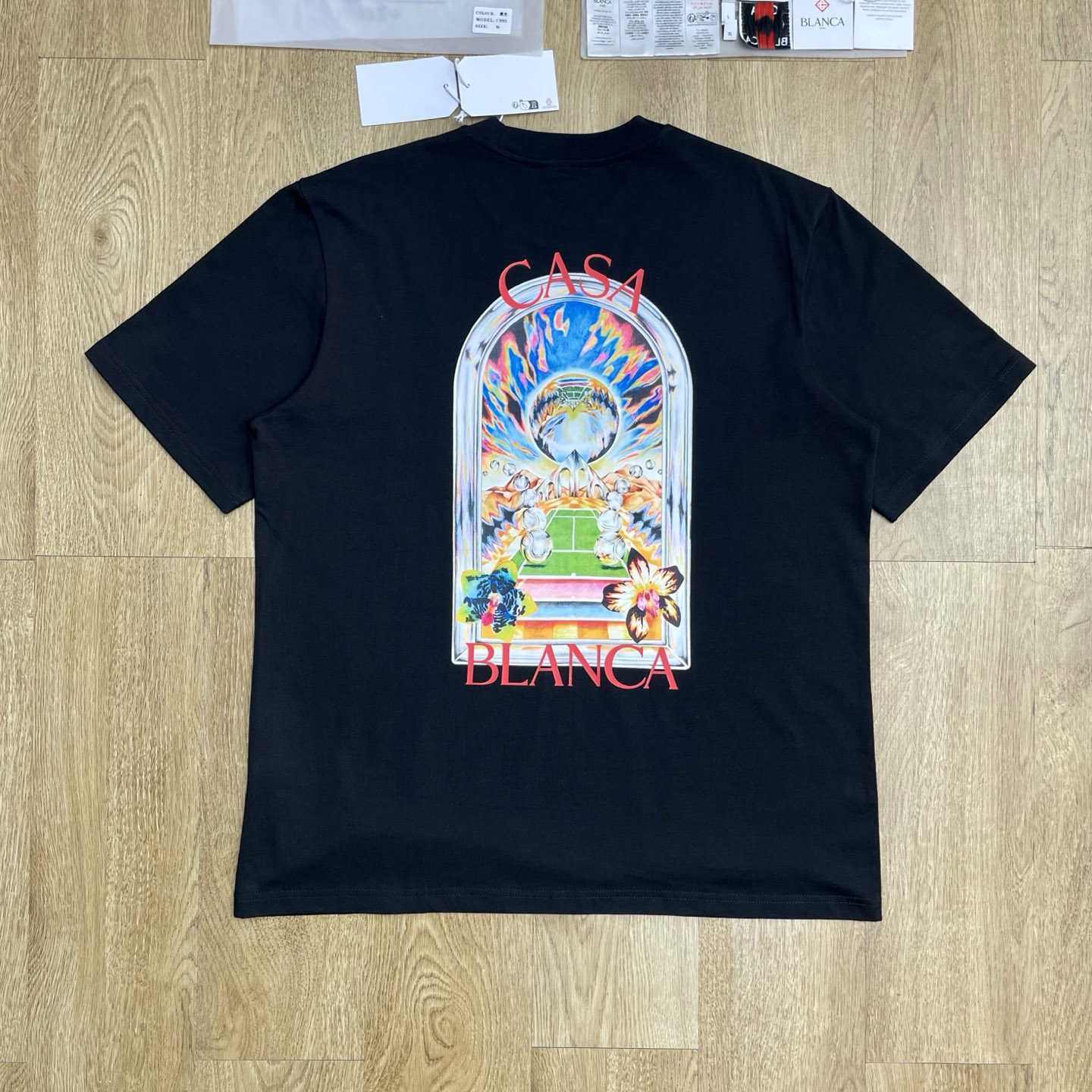 Casablanca Black Tennis Landscape Short Sleeve T‑Shirt C1151 - DesignerGu