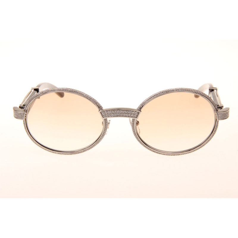 Cartier CT 7550178 Full Diamond White Mix Black Buffalo Sunglasses In Silver Brown - DesignerGu