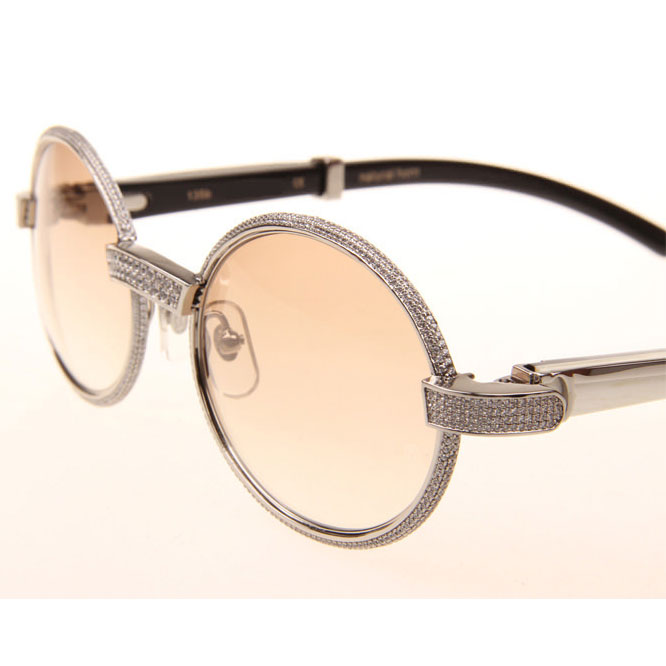 Cartier CT 7550178 Full Diamond White Mix Black Buffalo Sunglasses In Silver Brown - DesignerGu