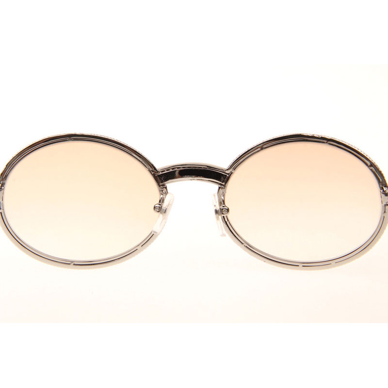Cartier CT 7550178 Full Diamond White Mix Black Buffalo Sunglasses In Silver Brown - DesignerGu