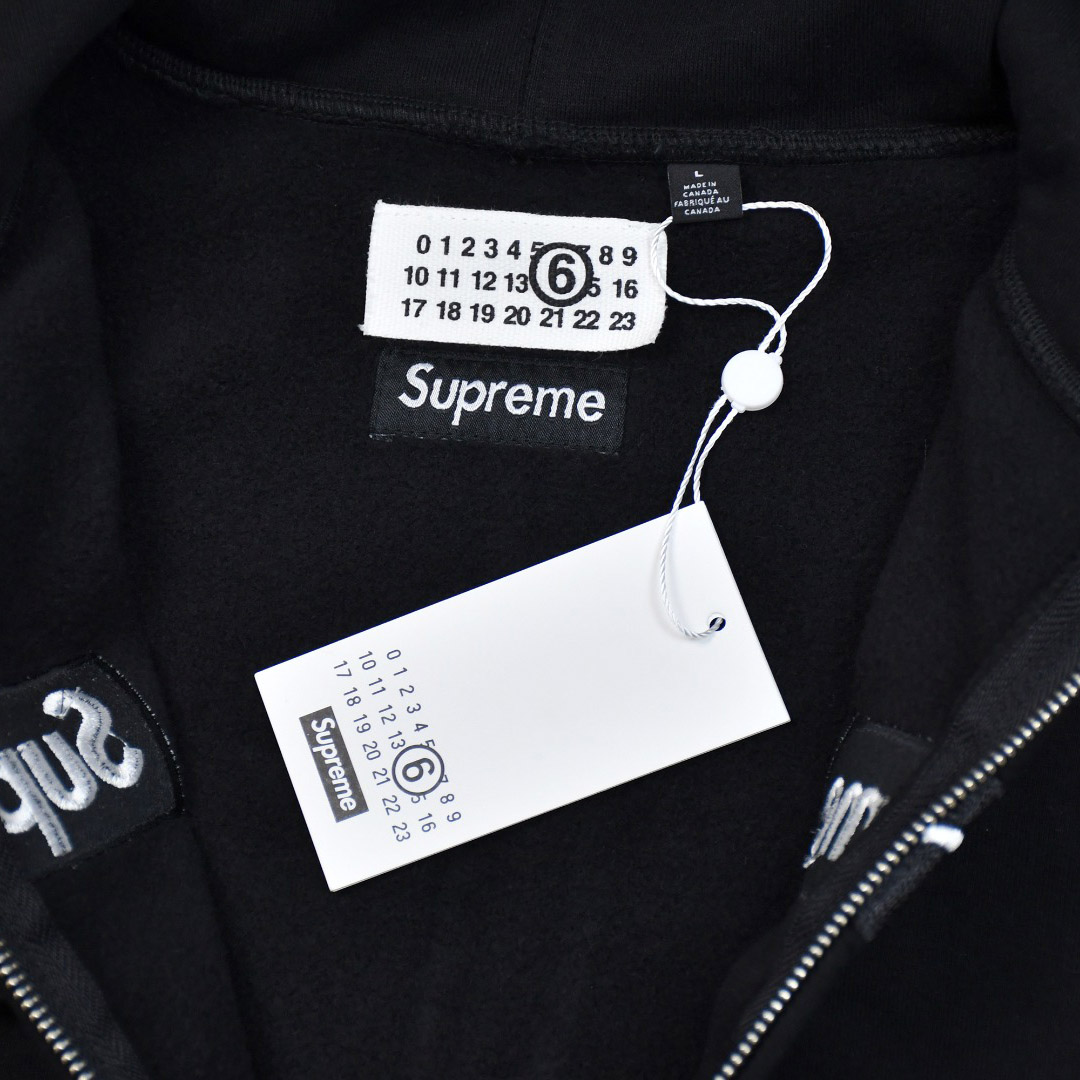 Supreme x MM6 Maison Margiela Box Logo Zip Up Hooded Sweatshirt 'Black' - DesignerGu