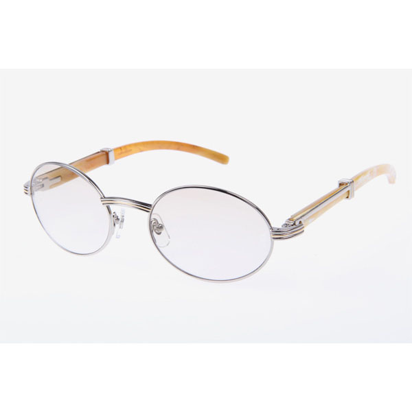Cartier CT 7550178 White Buffalo Sunglasses In Silver Brown - DesignerGu