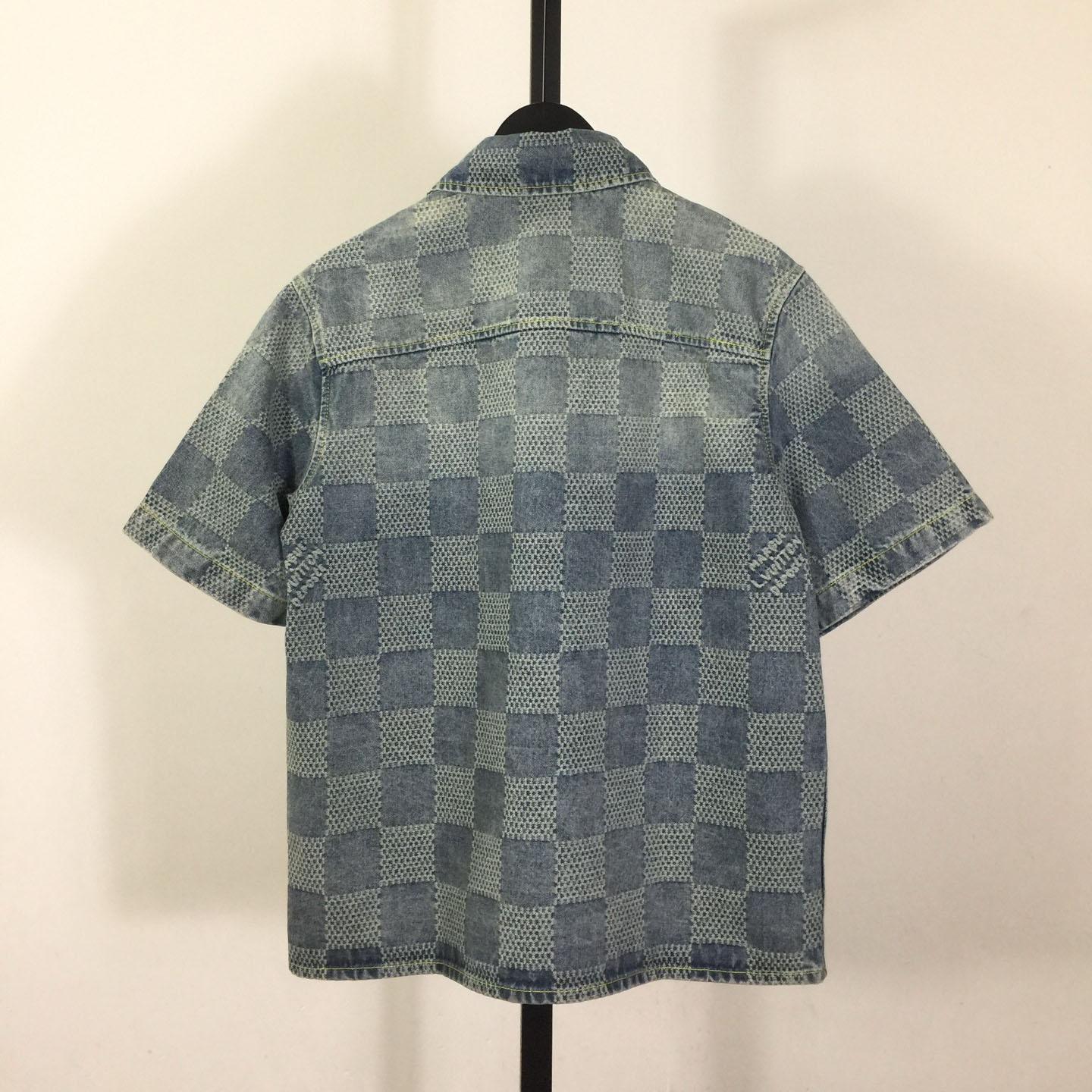 Louis Vuitton Damier 3D Light Denim Short-Sleeved Shirt 1AHVZ4 - DesignerGu