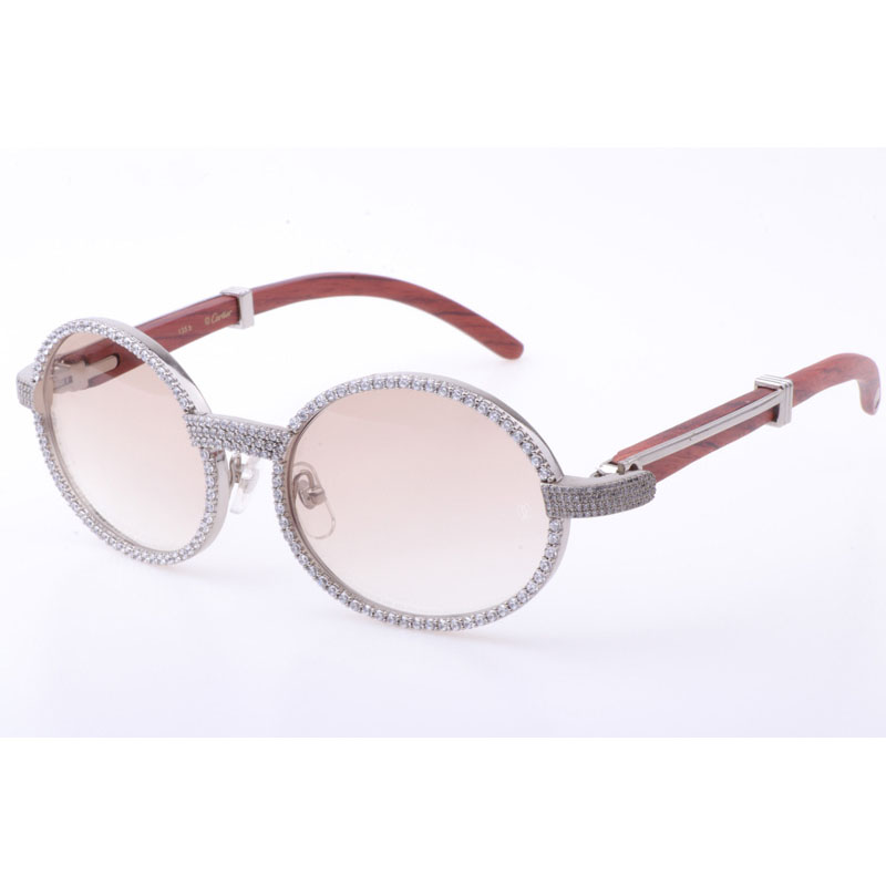 Cartier CT 7550178 New Full Diamond Wood Sunglasses In Silver Brown - DesignerGu
