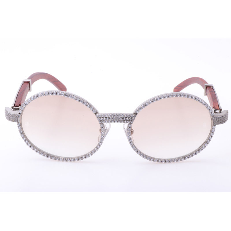 Cartier CT 7550178 New Full Diamond Wood Sunglasses In Silver Brown - DesignerGu