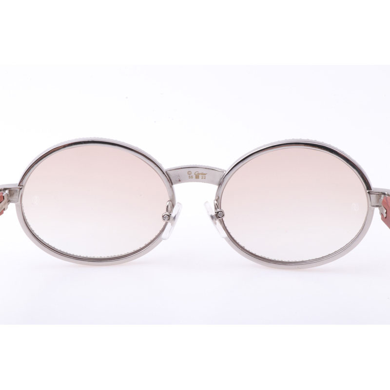 Cartier CT 7550178 New Full Diamond Wood Sunglasses In Silver Brown - DesignerGu