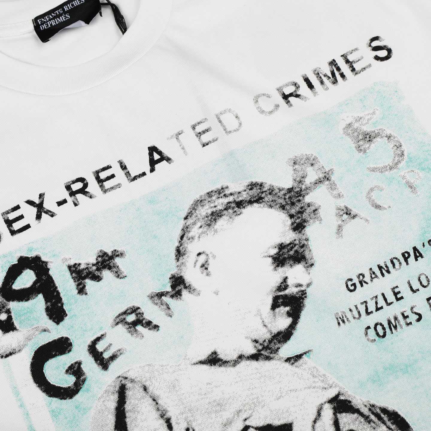 Enfants Riches Déprimés Crimes Printed Cotton Jersey T-Shirt  White - DesignerGu