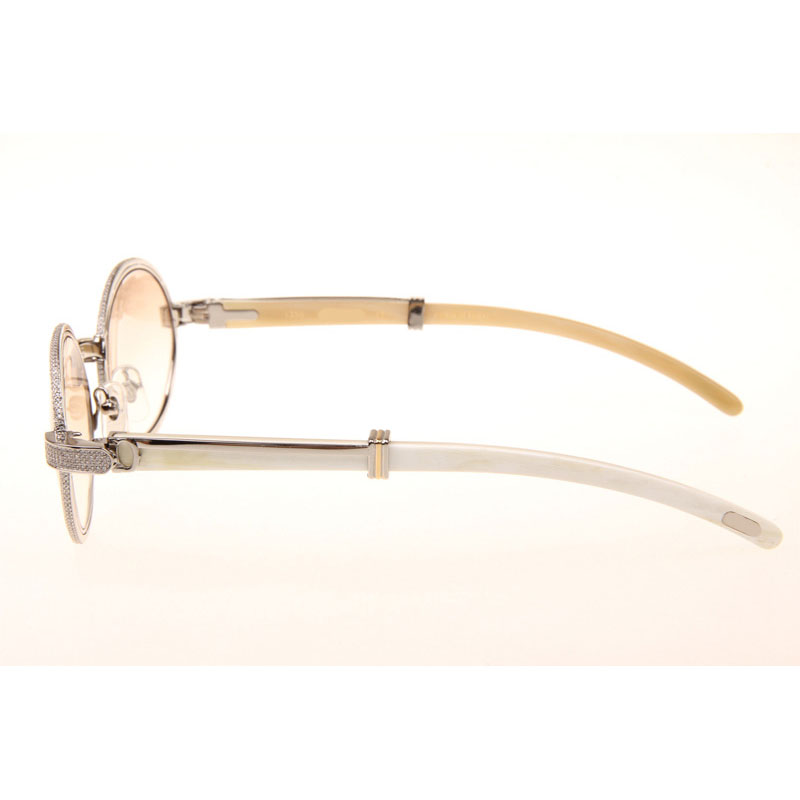 Cartier CT 7550178 Full Diamond White Buffalo Sunglasses In Silver Brown - DesignerGu