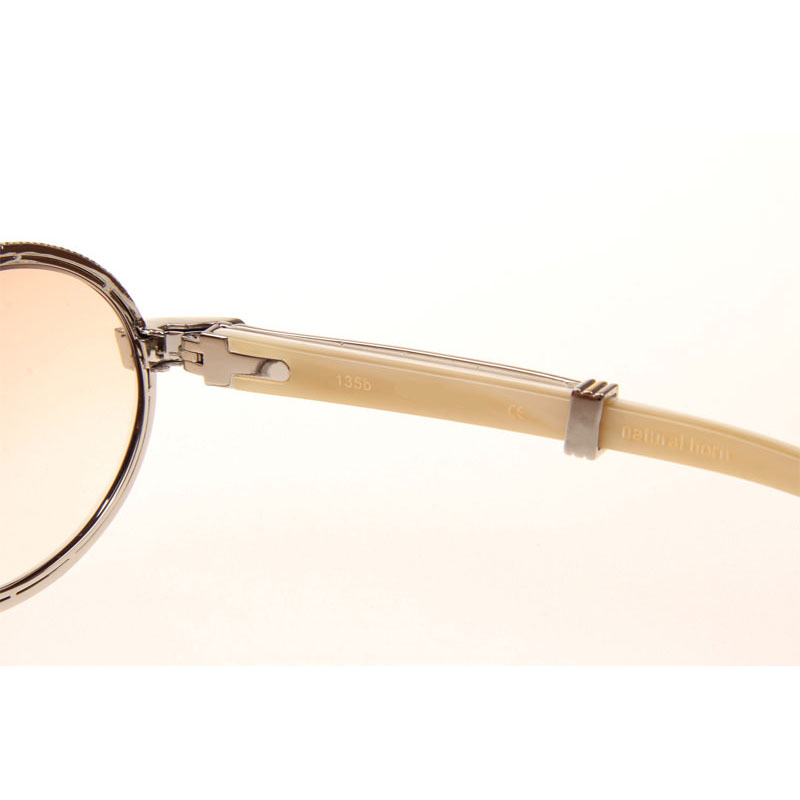Cartier CT 7550178 Full Diamond White Buffalo Sunglasses In Silver Brown - DesignerGu