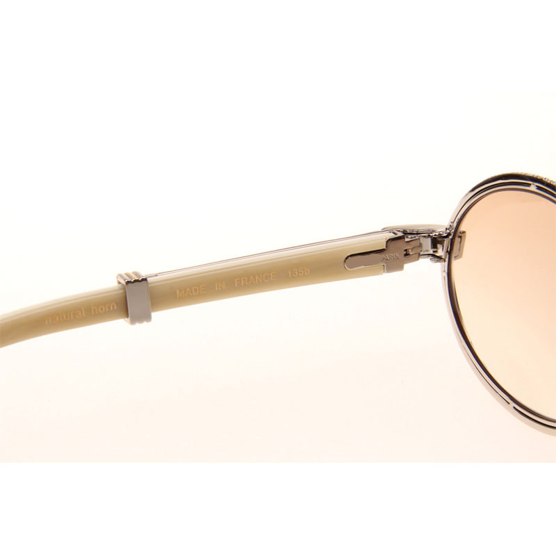 Cartier CT 7550178 Full Diamond White Buffalo Sunglasses In Silver Brown - DesignerGu