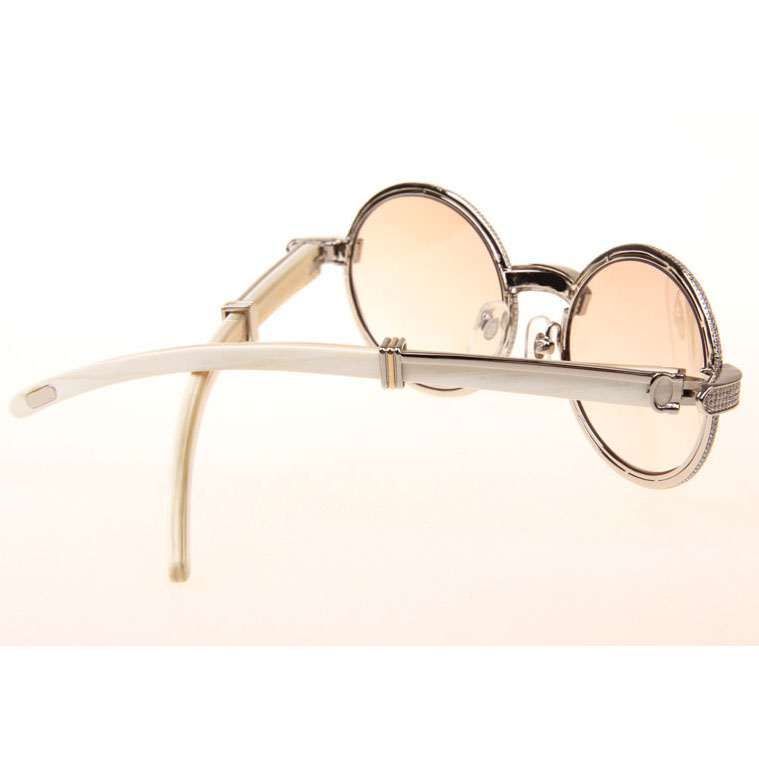Cartier CT 7550178 Full Diamond White Buffalo Sunglasses In Silver Brown - DesignerGu