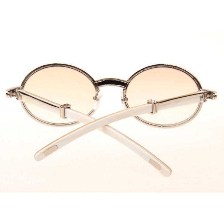 Cartier CT 7550178 Full Diamond White Buffalo Sunglasses In Silver Brown - DesignerGu