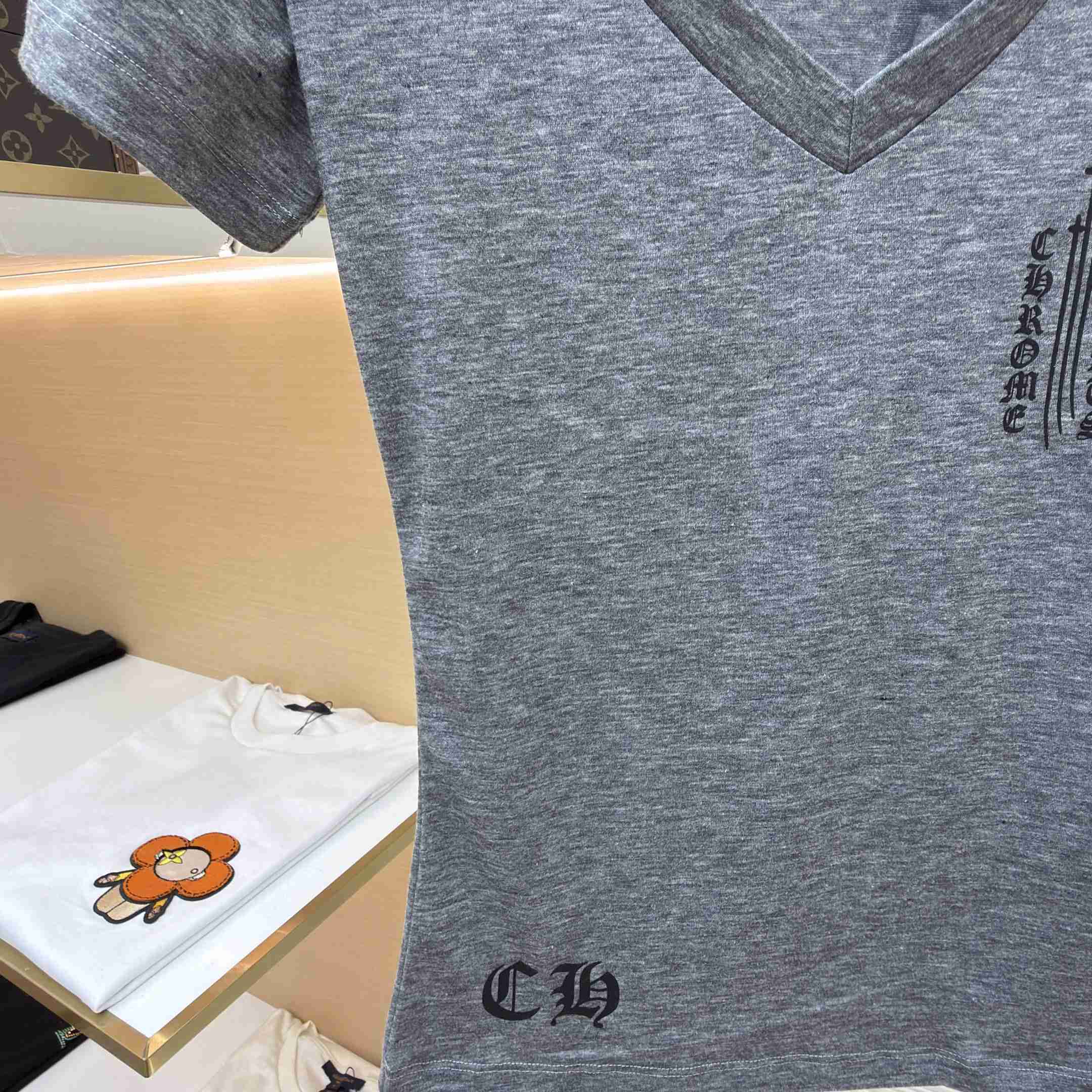 Chrome Hearts V Neck  T-Shirt 'Grey' - DesignerGu