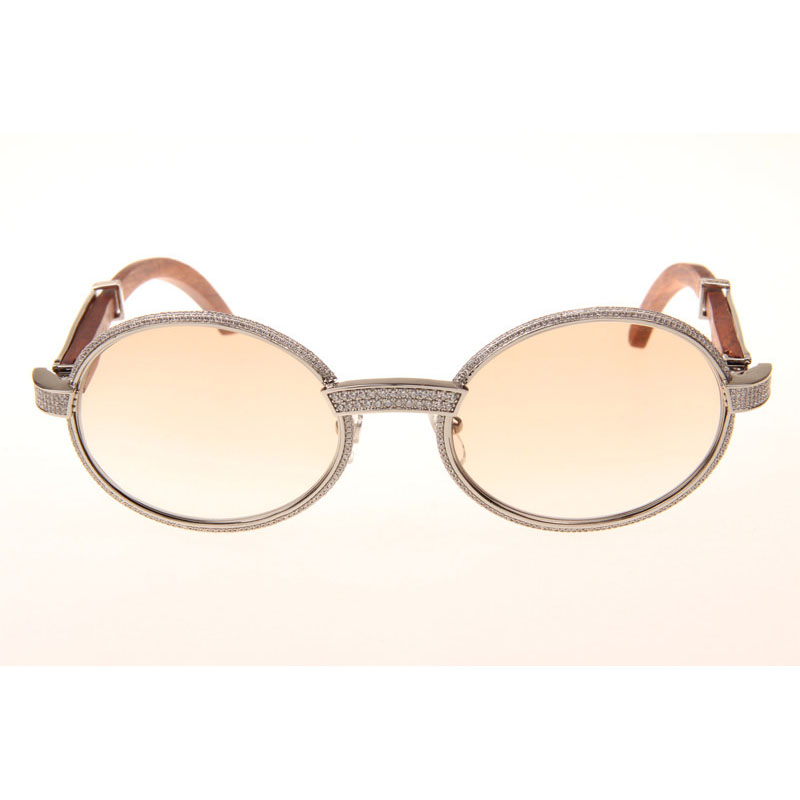 Cartier CT 7550178 Full Diamond Wood Sunglasses In Silver Brown - DesignerGu
