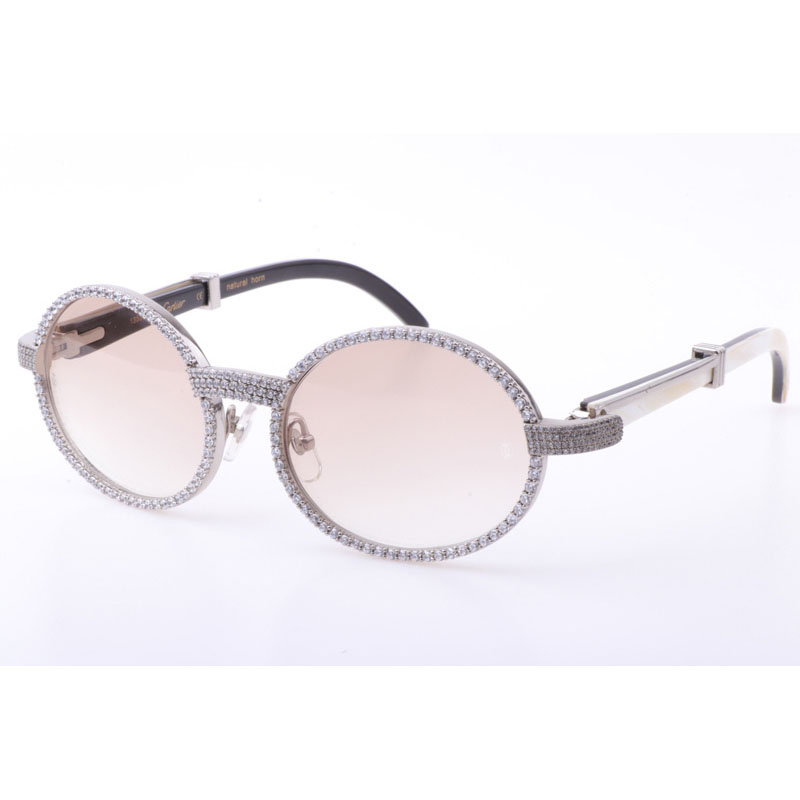 Cartier CT 7550178 New Full Diamond White Mix Black Buffalo Sunglasses In Silver Brown - DesignerGu