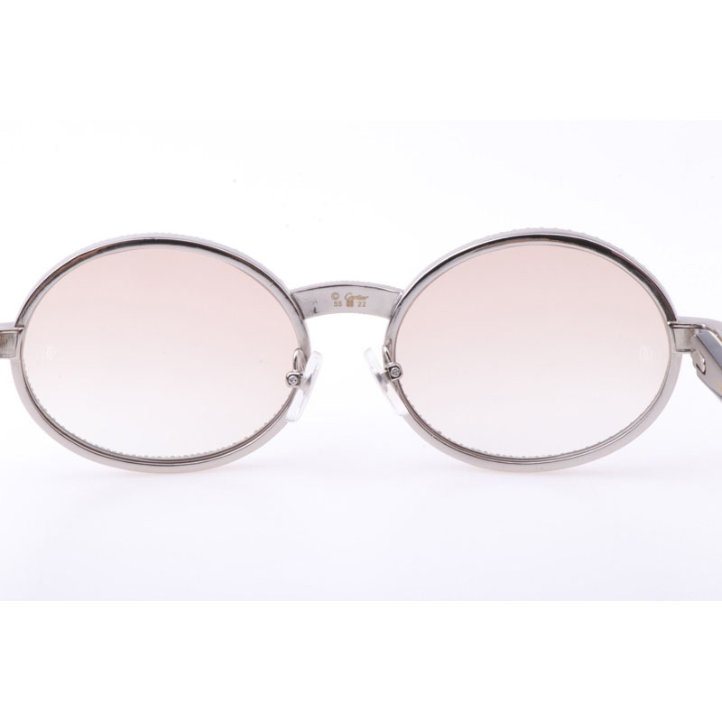 Cartier CT 7550178 New Full Diamond White Mix Black Buffalo Sunglasses In Silver Brown - DesignerGu