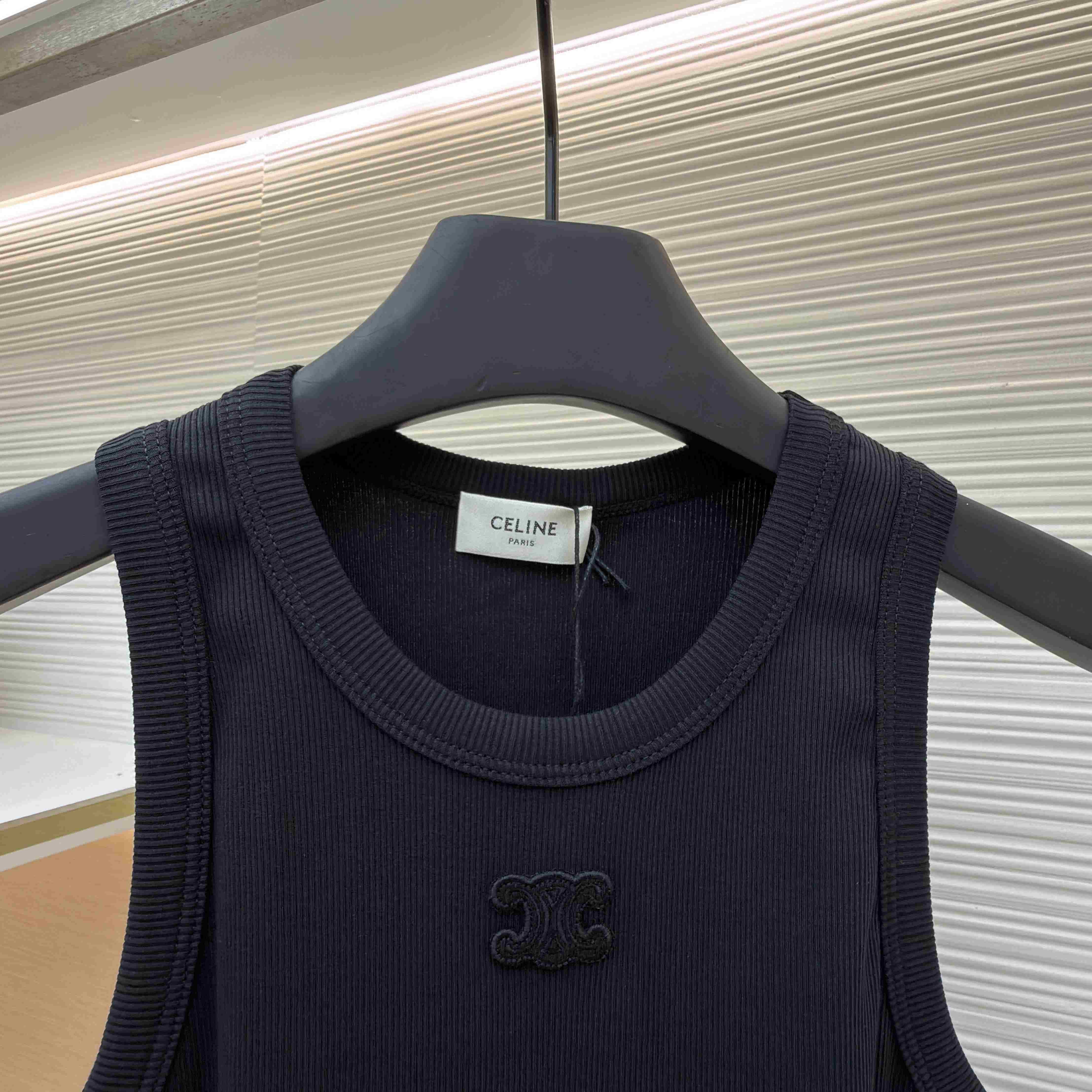 Celine Triomphe Tank Top In Ribbed Cotton - DesignerGu