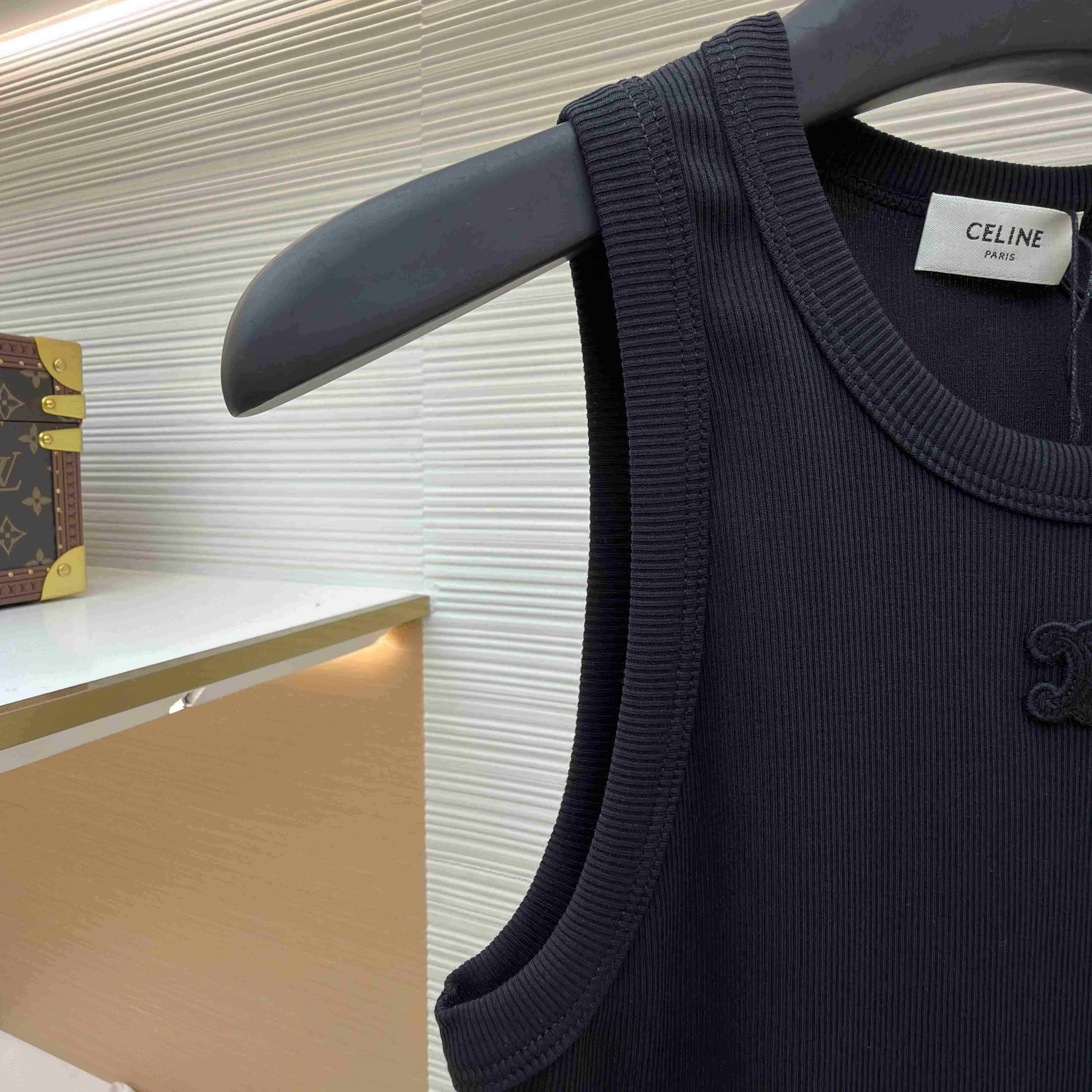 Celine Triomphe Tank Top In Ribbed Cotton - DesignerGu