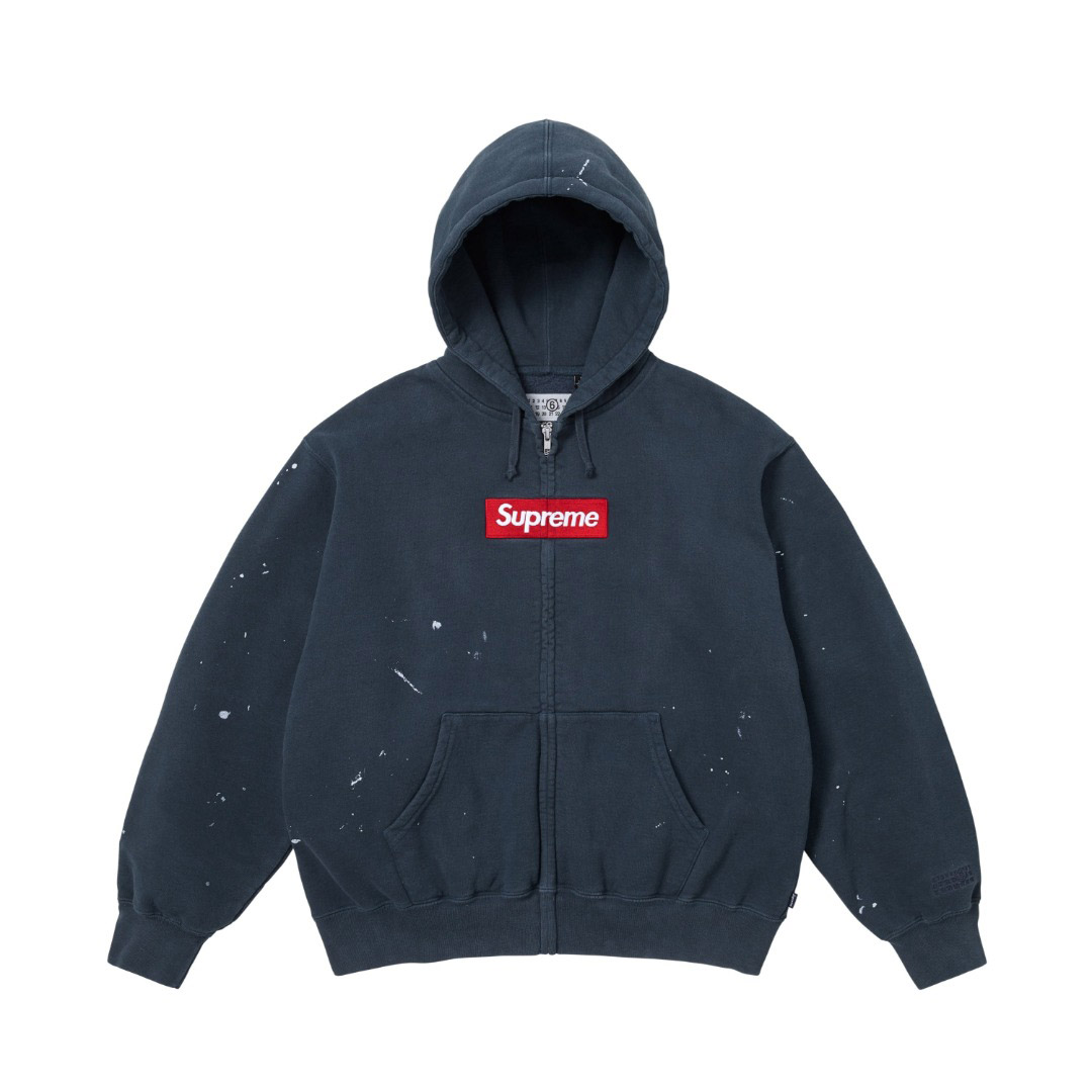 Supreme x MM6 Maison Margiela Box Logo Zip Up Hooded Sweatshirt 'Navy' - DesignerGu