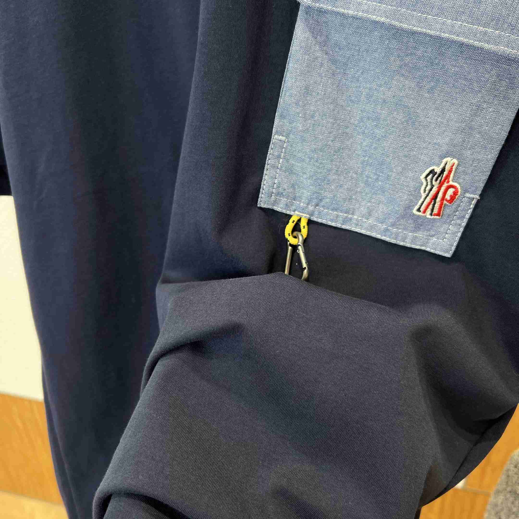 Moncler Cotton Blend T-Shirt with Denim Pocket - DesignerGu
