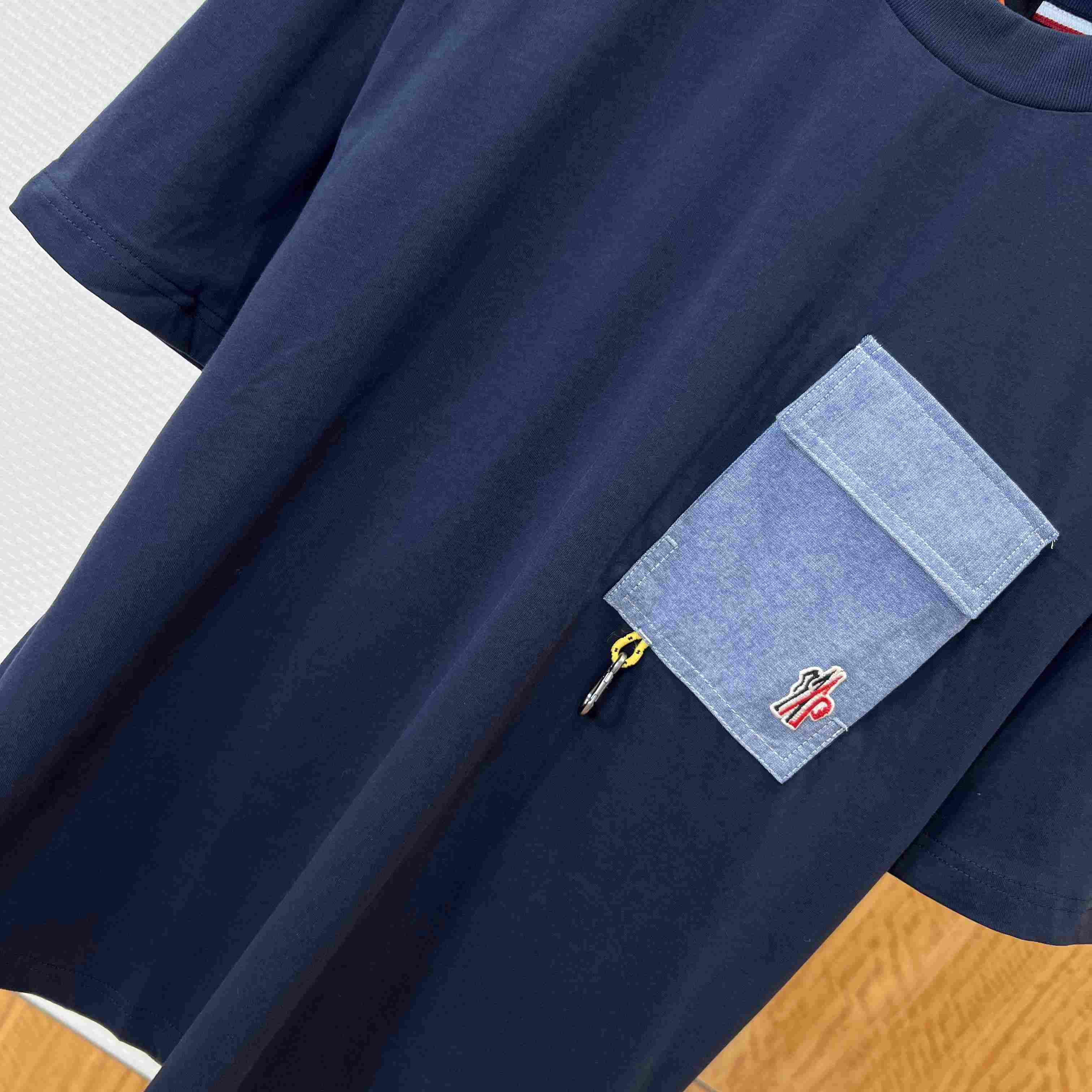 Moncler Cotton Blend T-Shirt with Denim Pocket - DesignerGu