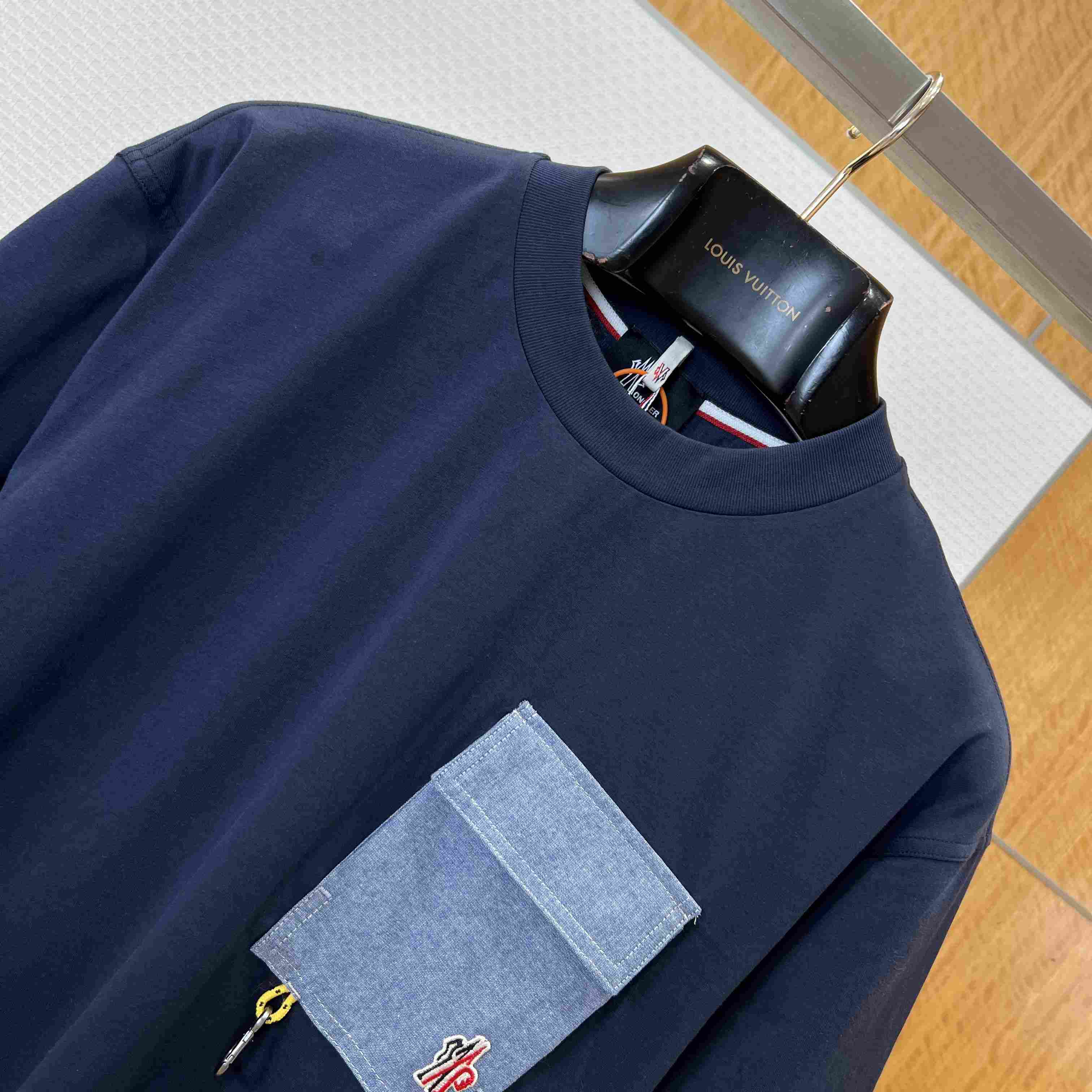 Moncler Cotton Blend T-Shirt with Denim Pocket - DesignerGu