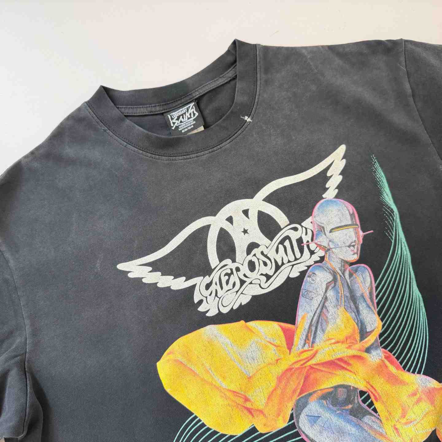 Saint Michael  Aerosmith Paint-Splattered Printed Cotton-Jersey T-Shirt - DesignerGu